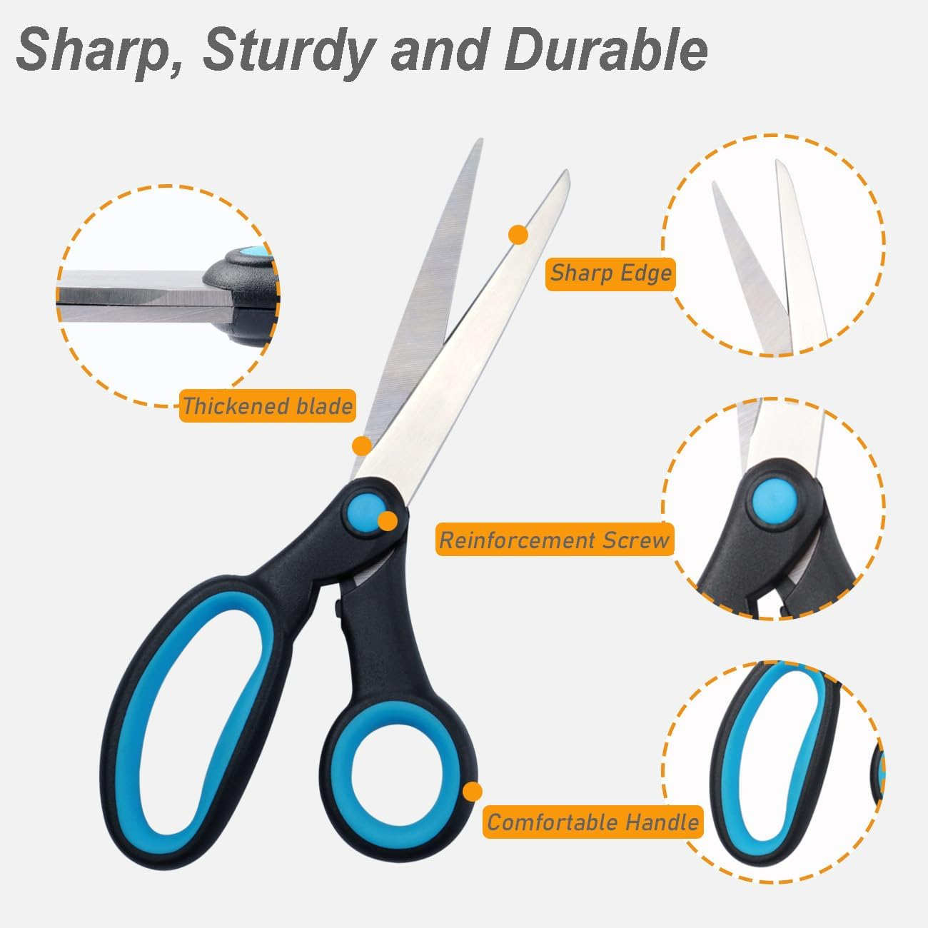 Left Handed Scissors for Adults, 8 Inch Stainless Steel Lefty Scissors, All Purpose Sharp Blade Shears, Soft Comfort-Grip Handles Blunt, for Office, Craft, Sewing, Arts, School, Home, 2-Pack image number 4