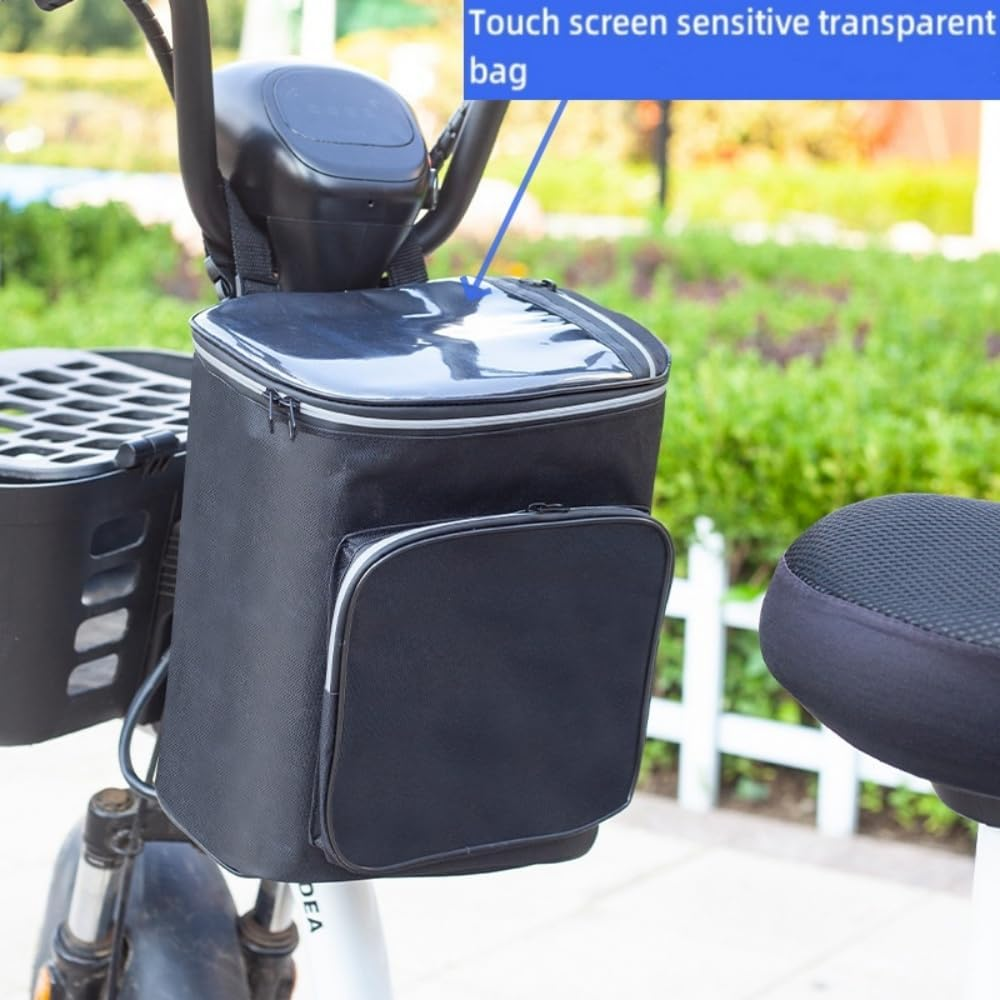 Handlebar Bag,Waterproof Bike Frame Bag,Bike Front Insulated/Cooler Bag,Bicycle Phone Holder Bag with Transparent Pouch for Phone,Bike Pouch Accessories for Outdoor Cycling Hiking Travel (Black)