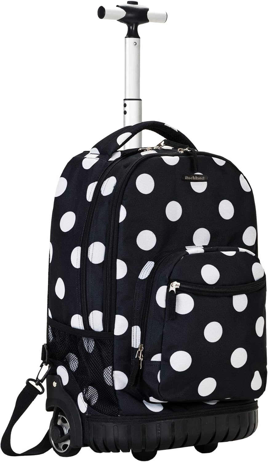Rockland Single Handle Rolling Backpack, Black Dot, 19-Inch, Single Handle Rolling Backpack