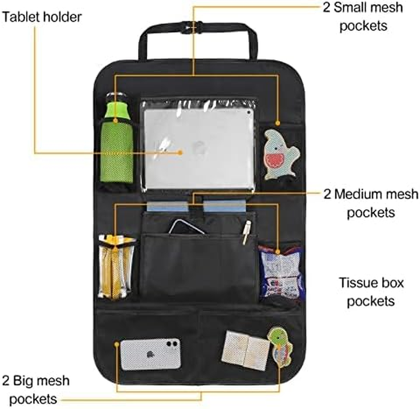 2 PCS Car Storage Organizer,Car Backseat Organizer for Kids Durable Waterproof Oxford Fabric with Touchable Tablet Holder 8 Mesh Pockets and 2 Pockets for Snacks Toys,Car Travel Accessories image number 3