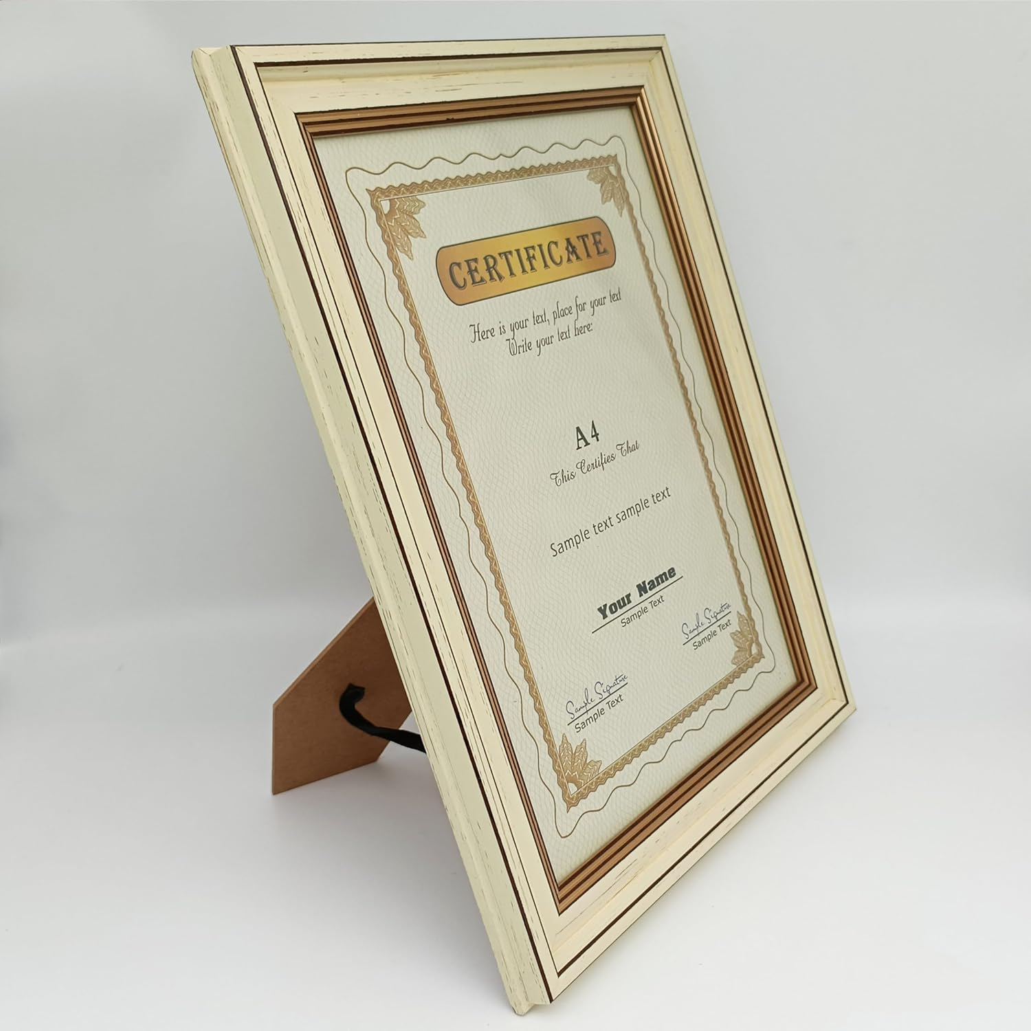 FRAMEWOLD A4 Picture Frames White. 8.3X11.7 Inch Photo. Plastic Panel(Not Glass).Milky White Frame.Gold Decorative Edge.