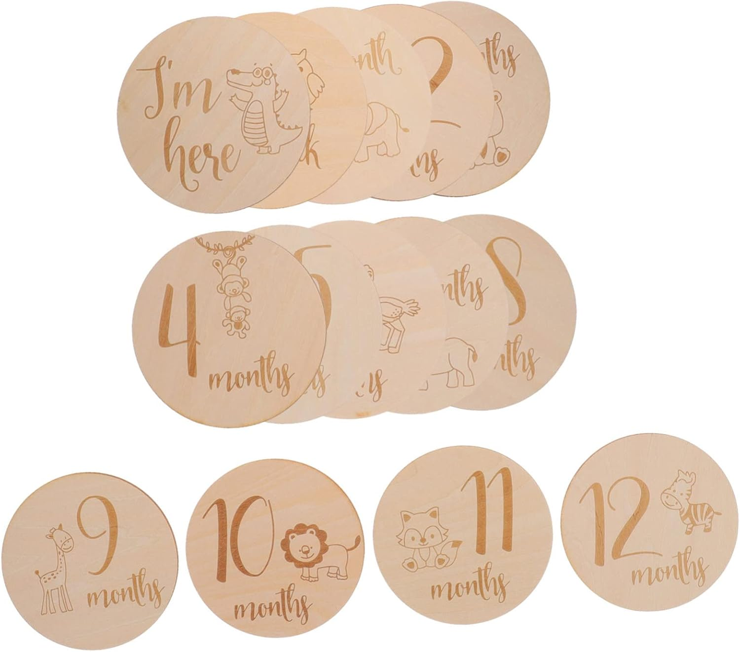 Monthly Milestone Wooden Cards Animal Design Newborn Growth Signs for Photo Sentimental Keepsake for Shower and First Year Memory image number 4