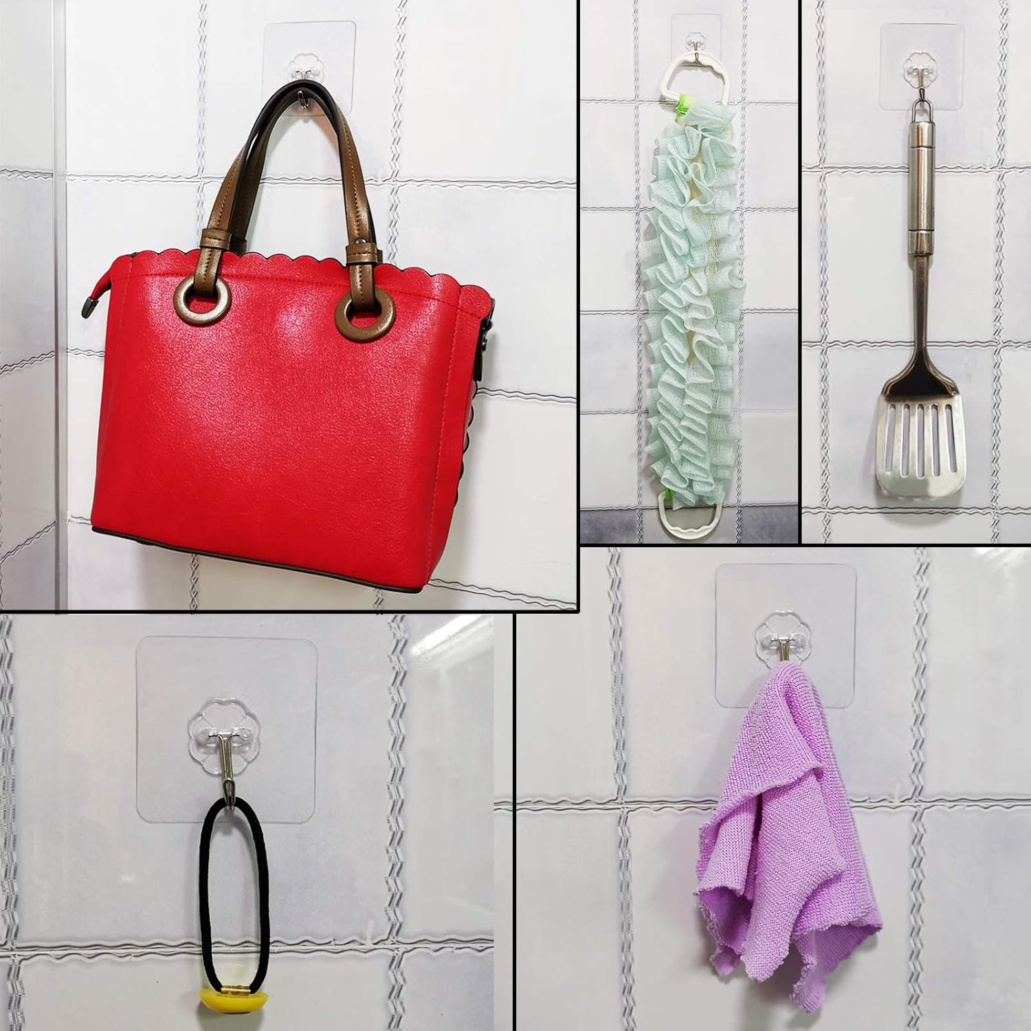 FANGZIDM 6PCS Adhesive Hooks No Nails Waterproof Wall Hooks Hangers for Coats Scarfs Towels Bags Keys in Bathroom Kitchen Office image number 5