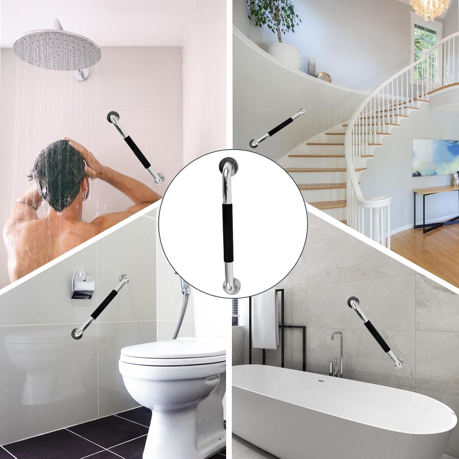 Sunzone 2 PCS Shower Grab Bar,20-Inch Stainless Steel Bathroom Shower Handle,Grab Bars for Bathroom,Safety Hand Rail Support,Assist Bath Handle for Elderly,Handicap,Senior