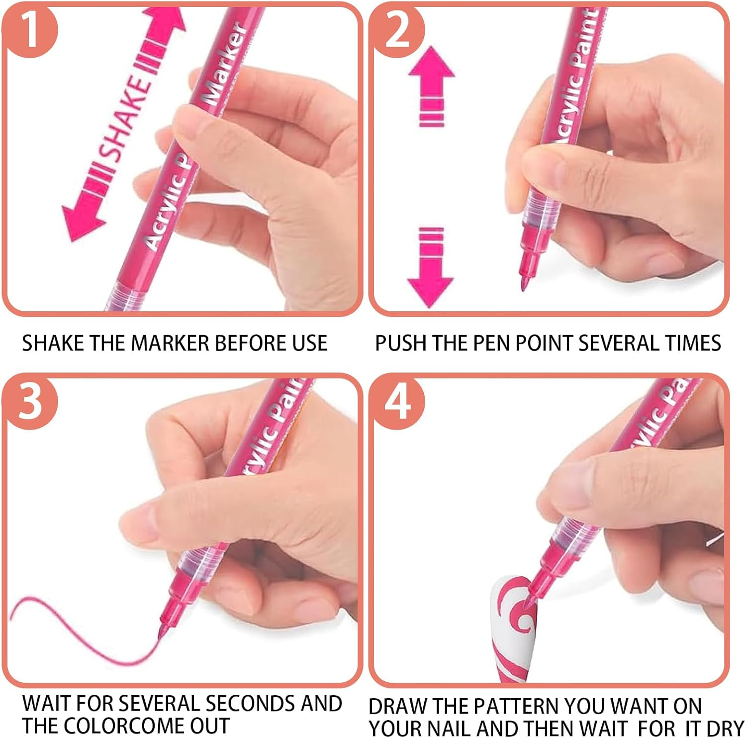 ZWWOGE 6 Colours Nail Art Graffiti Pen and 3 Nail Art Stamp Nail Polish Pen Fine Tips DIY Manicure Decoration Dotting Pen, Beauty Decorate Manicure Tools for Halloween Christmas image number 5