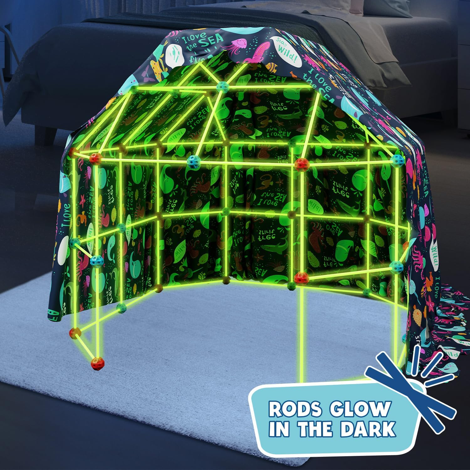Big Minds - Build Your Cave Children Glow in the Dark Playhouse Children Outdoor and Children'S Tent Indoor Tent Children'S Room Robust & Creative Construction Kit Children 130 Pieces Games from 5