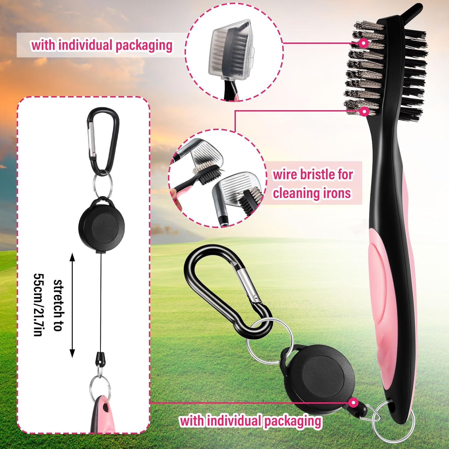 Liliful 12 Pcs Golf Accessories Kit, Include Golf Tees Golf Towel Golf Ball Bag with Hook Cleaner Brush Divot Tool with Magnetic Ball Marker for Women Ladies Golf Gifts image number 6