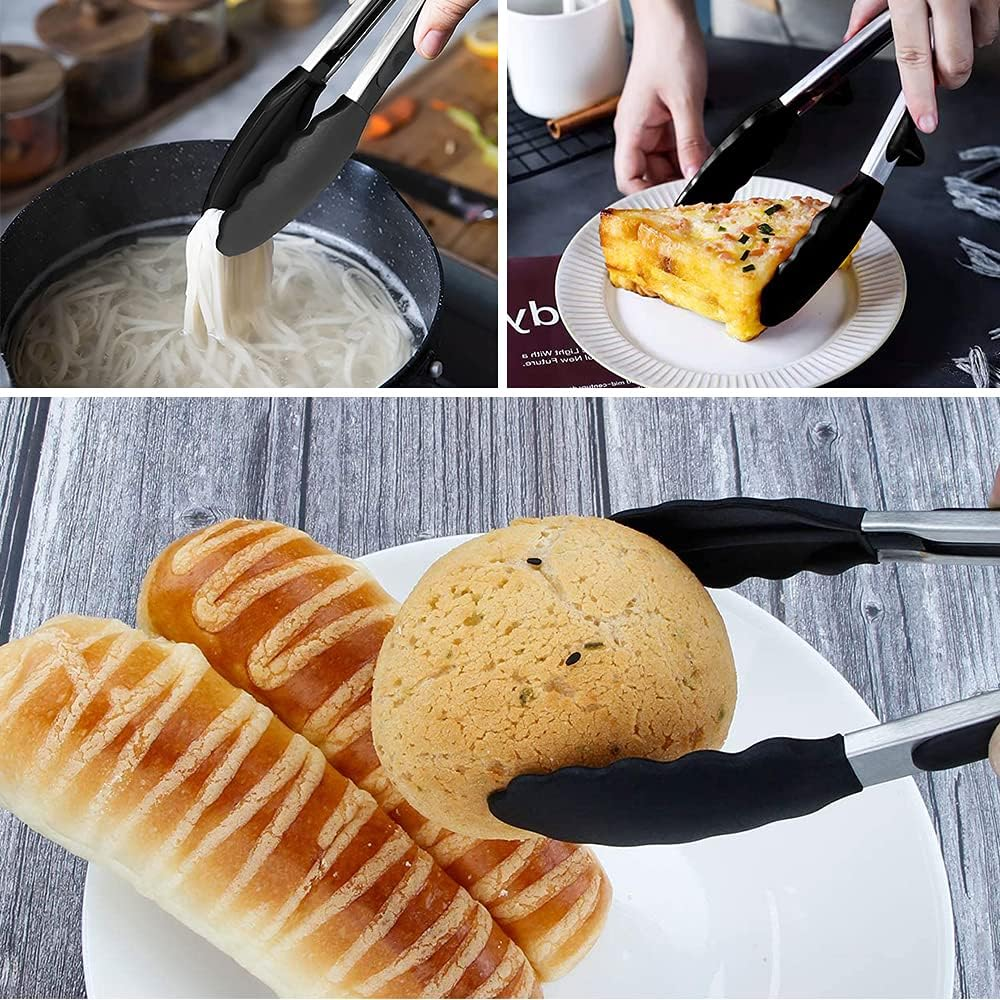 Mini Silicone Serving Tongs Set of 3, Small Kitchen Tongs (7 Inch) with Silicone Tips and Stainless Steel Handle, Cooking Tongs for Salads, Pasta, Steaks, Vegetables image number 5