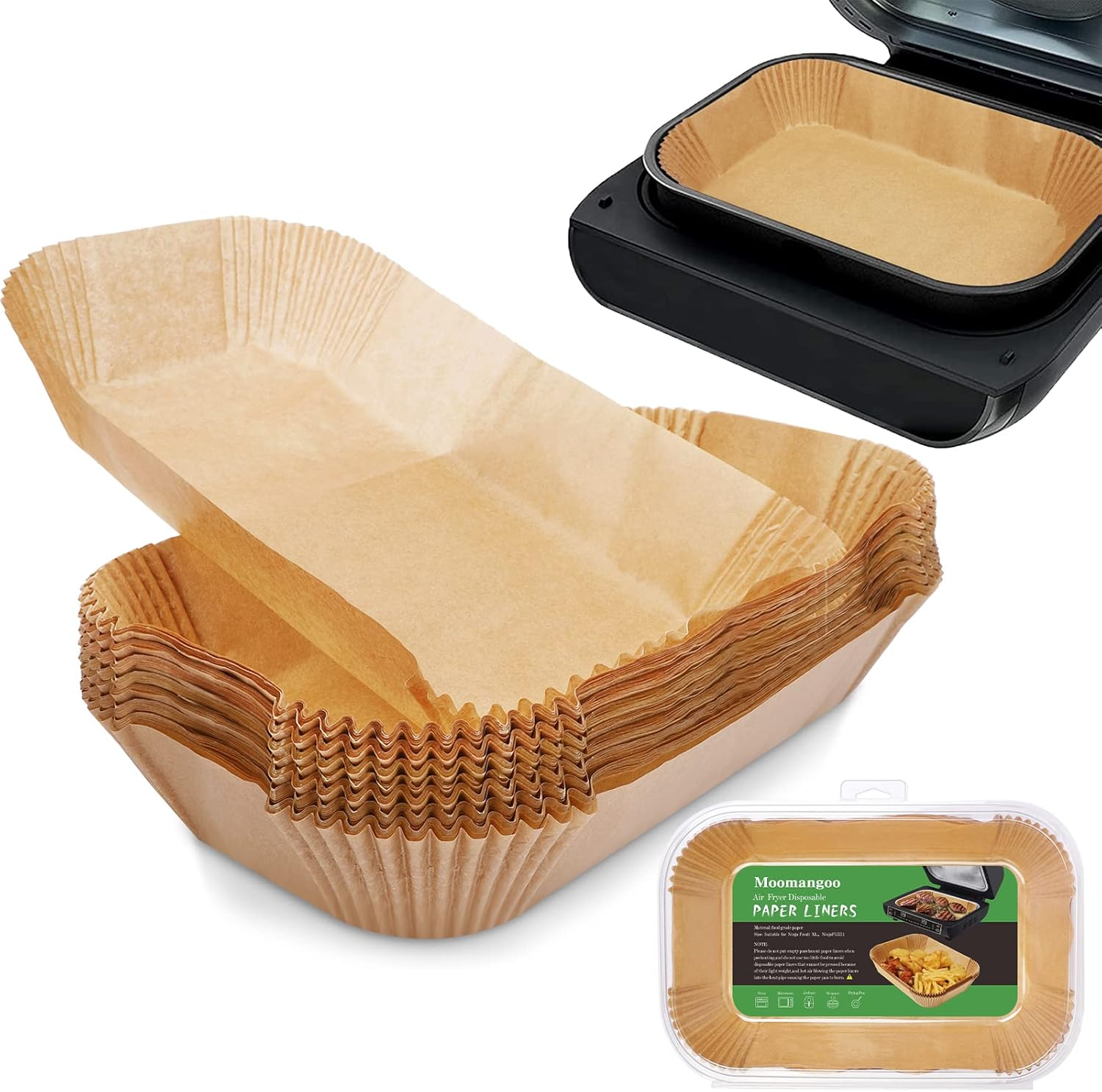 Air Fryer Disposable Paper Liner for Ninja Dual,100Pcs Liners Rectangle 8.6X 5.5'', Parchment DZ201 DZ401, Foodi Dual Accessories Baking