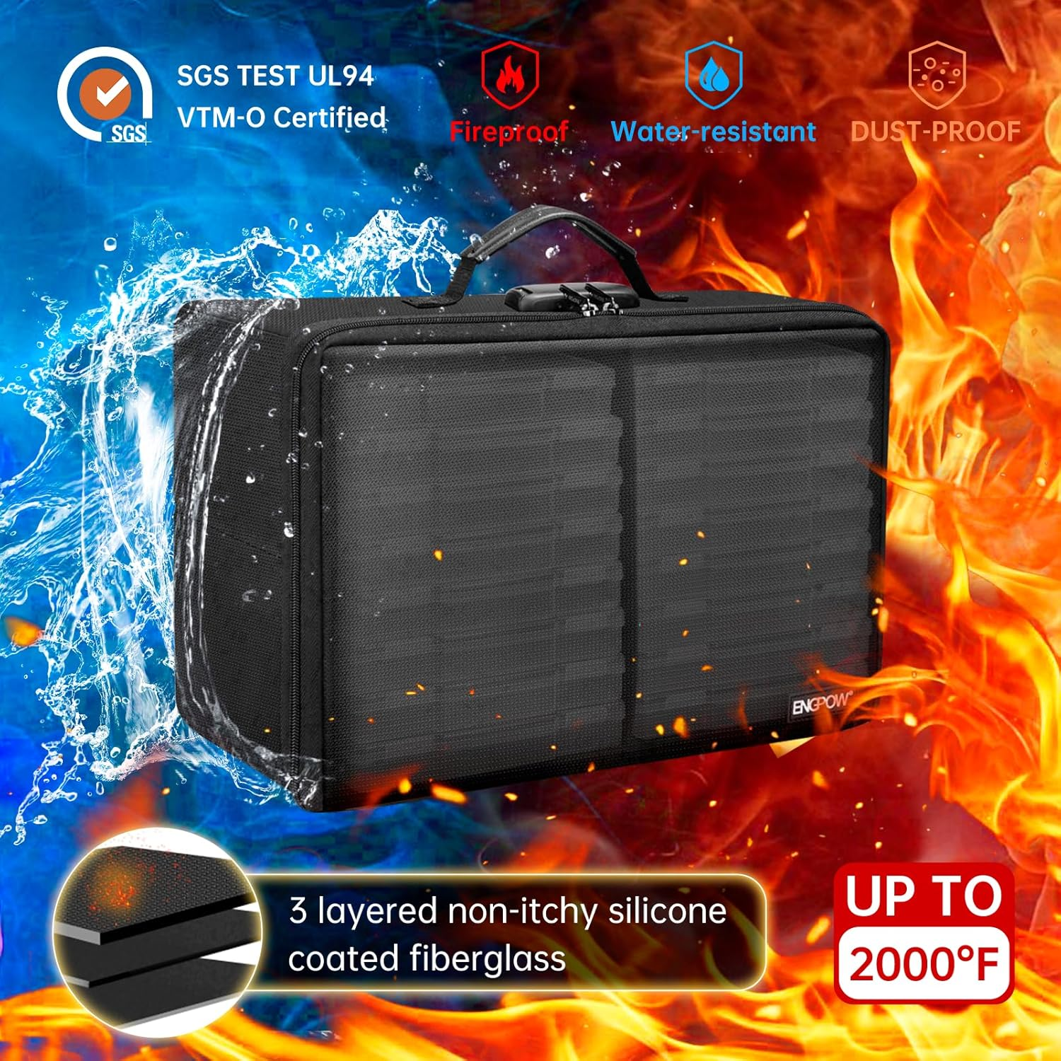 ENGPOW Fireproof Photo Storage Box 5" X 7" Photo Case(Clear),16 Inner Photo Keeper Photo Box Organizer with Lock,Collapsible Portable Photo Storage Container with Handle for Photos,Picture,Valuables image number 5