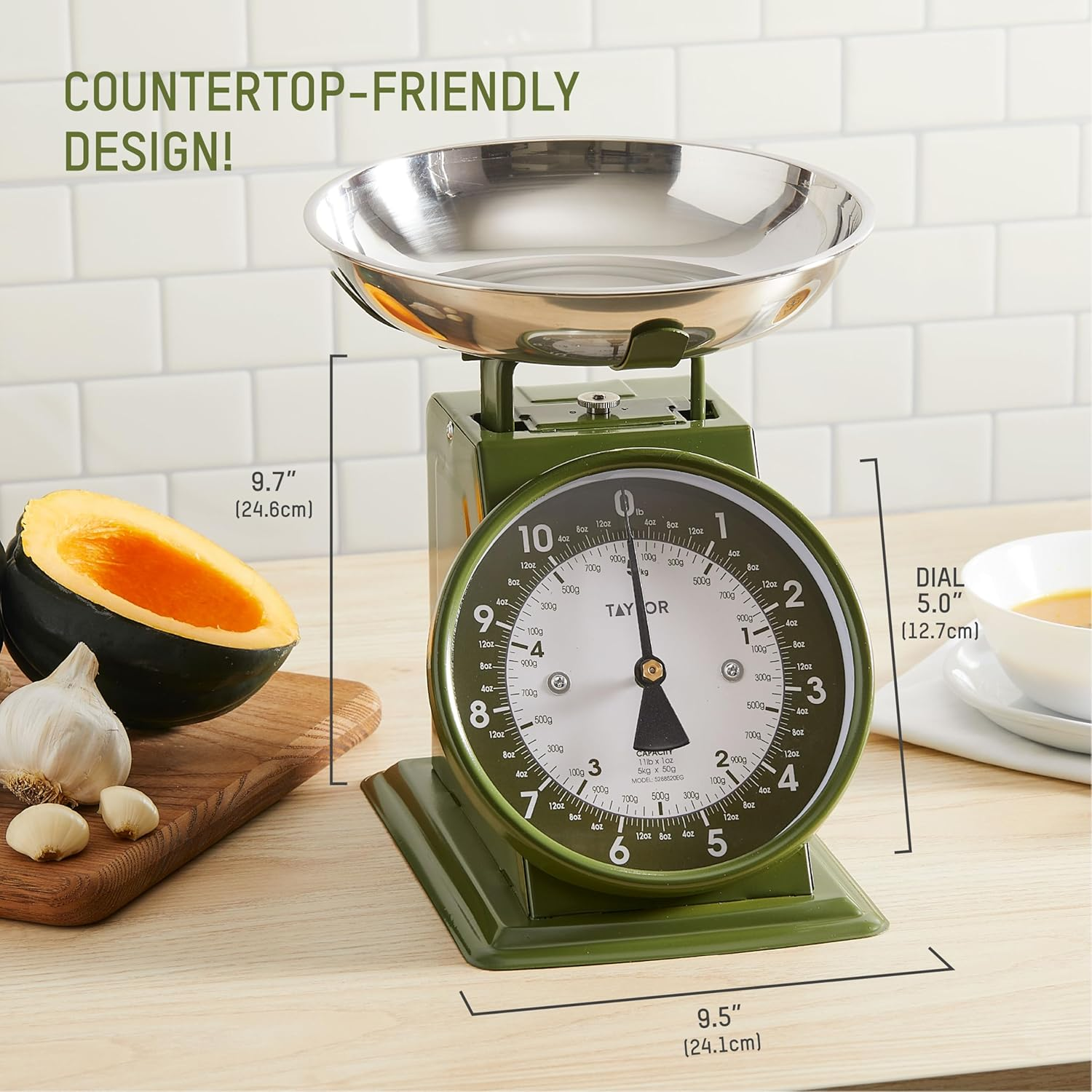 Taylor Mechanical Kitchen Weighing Food Scale with Bowl, Weighs up to 11Lbs, Measures in Grams and Ounces, Food Scales for Kitchen, Green image number 5