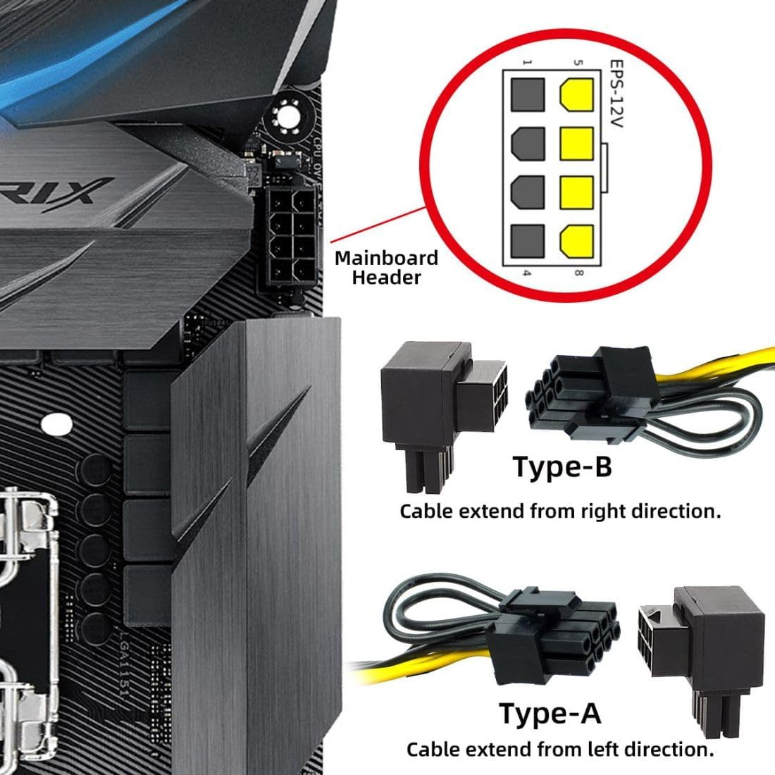 Chenyang 2 Pack ATX 8Pin EPS 12V 90 Degree Angled CPU Power Connector Adapter image number 4