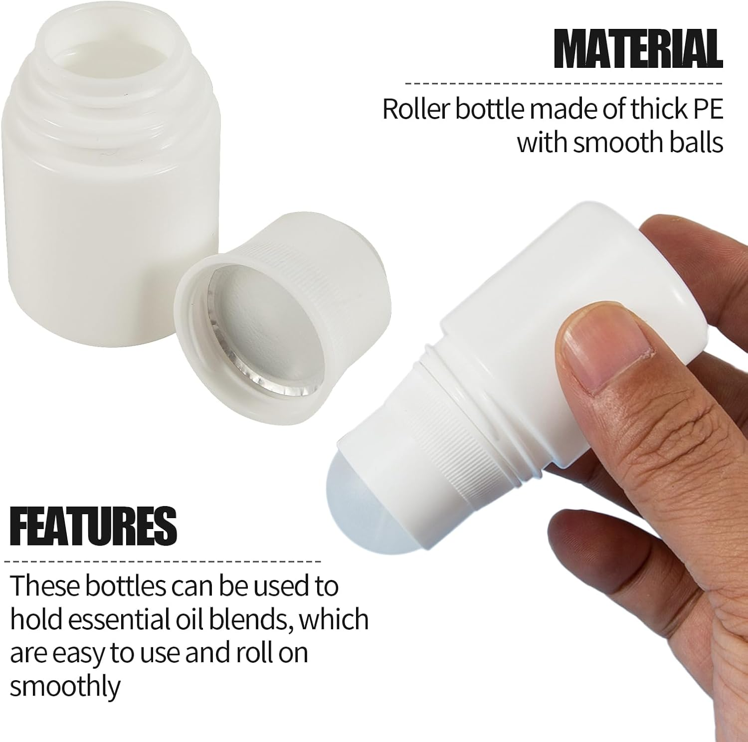 6 Pcs 30Ml/1Oz Empty Refillable Roll on Bottles, Plastic Essential Oil Bottles with Roller Balls, Leak-Proof DIY Perfume & Aromatherapy Containers (White, Thin-Waist Style) image number 6