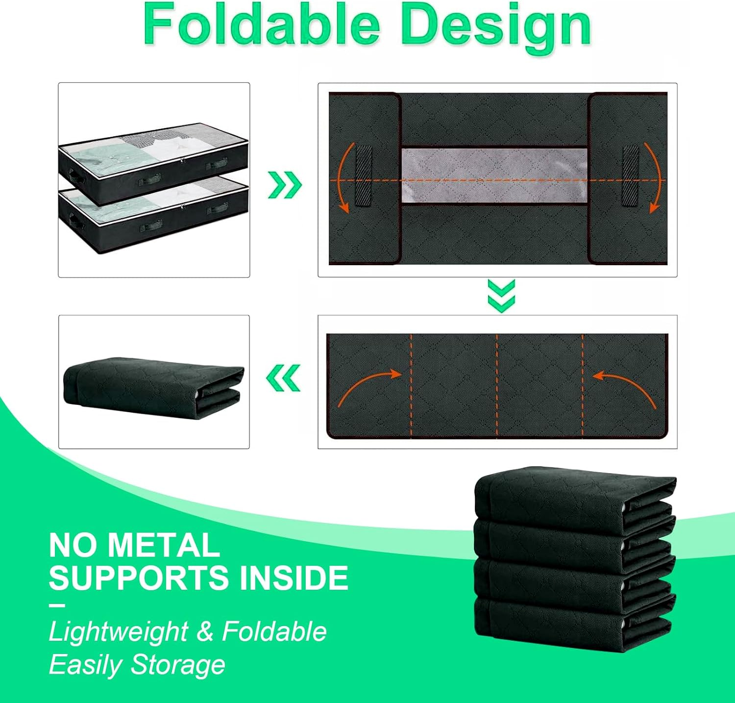 90L Underbed Storage Containers, 4 Pack Foldable under Bed Storage Box, Reinforced Handle Underbed Bags for Blankets, Clothing, Towels, Comforter, Sweaters, Pillows, Sheets(Black) image number 2