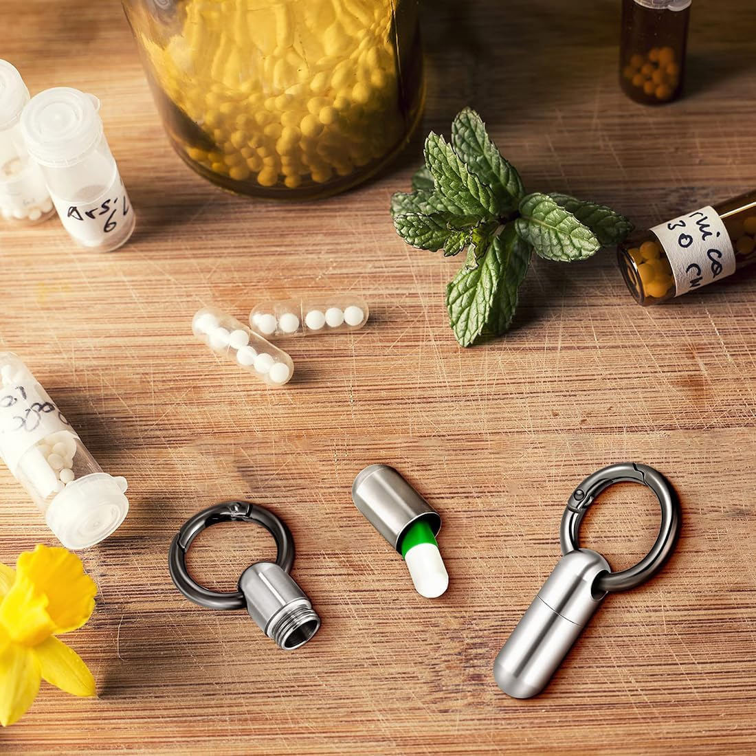 2 Pieces Tiny Keychain Pill Holder, Micro Waterproof Keychain Pill Organiser Pill Container with Keychain, Portable Mini Size Pill Case Pill Box for Outdoor Travel Purse Pocket image number 6