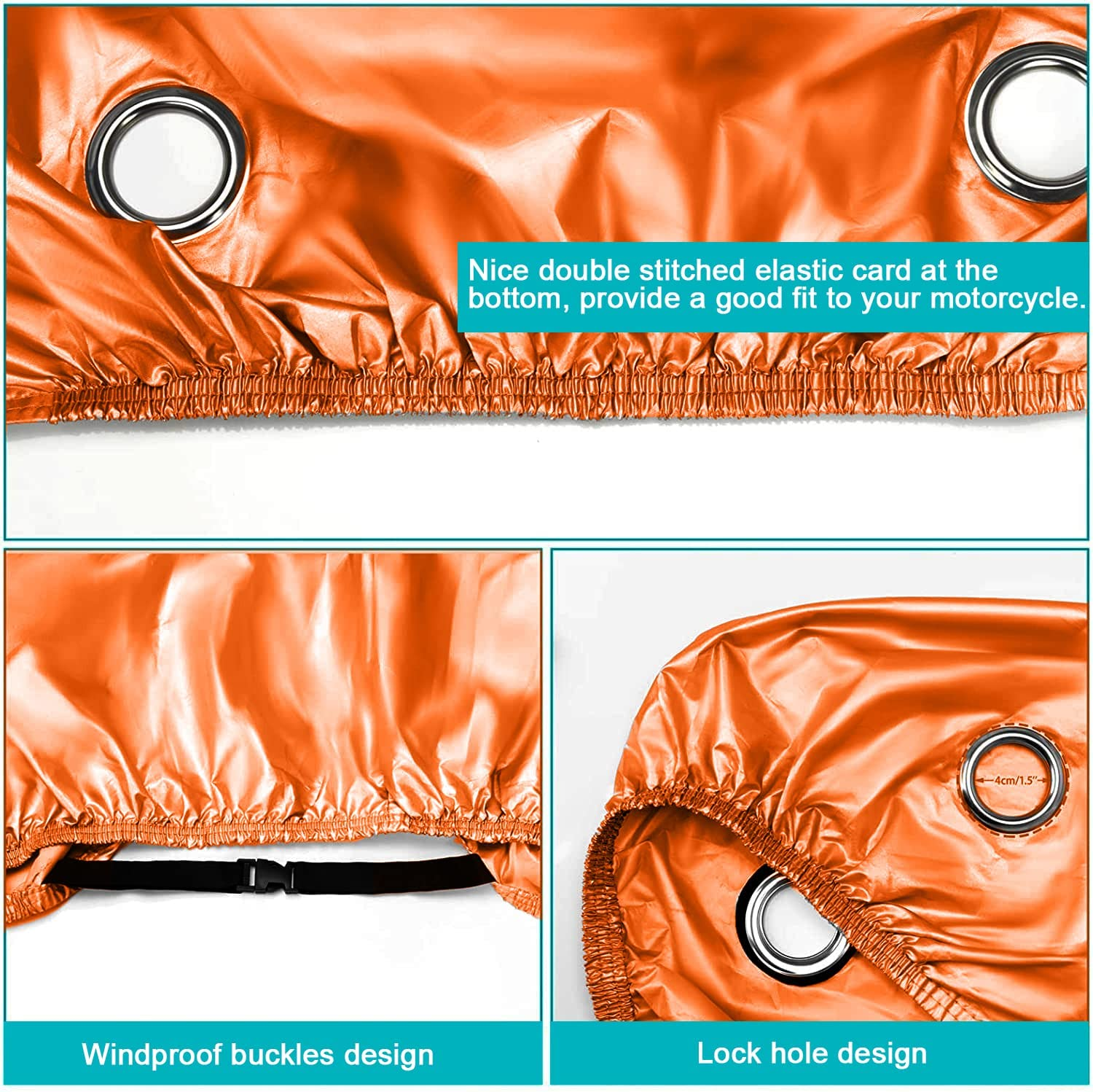 GIOD Motorcycle Cover, All Season Waterproof Sunscreen Dustproof Snowproof Motorcycle Cover with Keyhole, Silk Polyester Protective Cover for Motorcycle, Scooter, Bike (XXL, Orange) image number 2