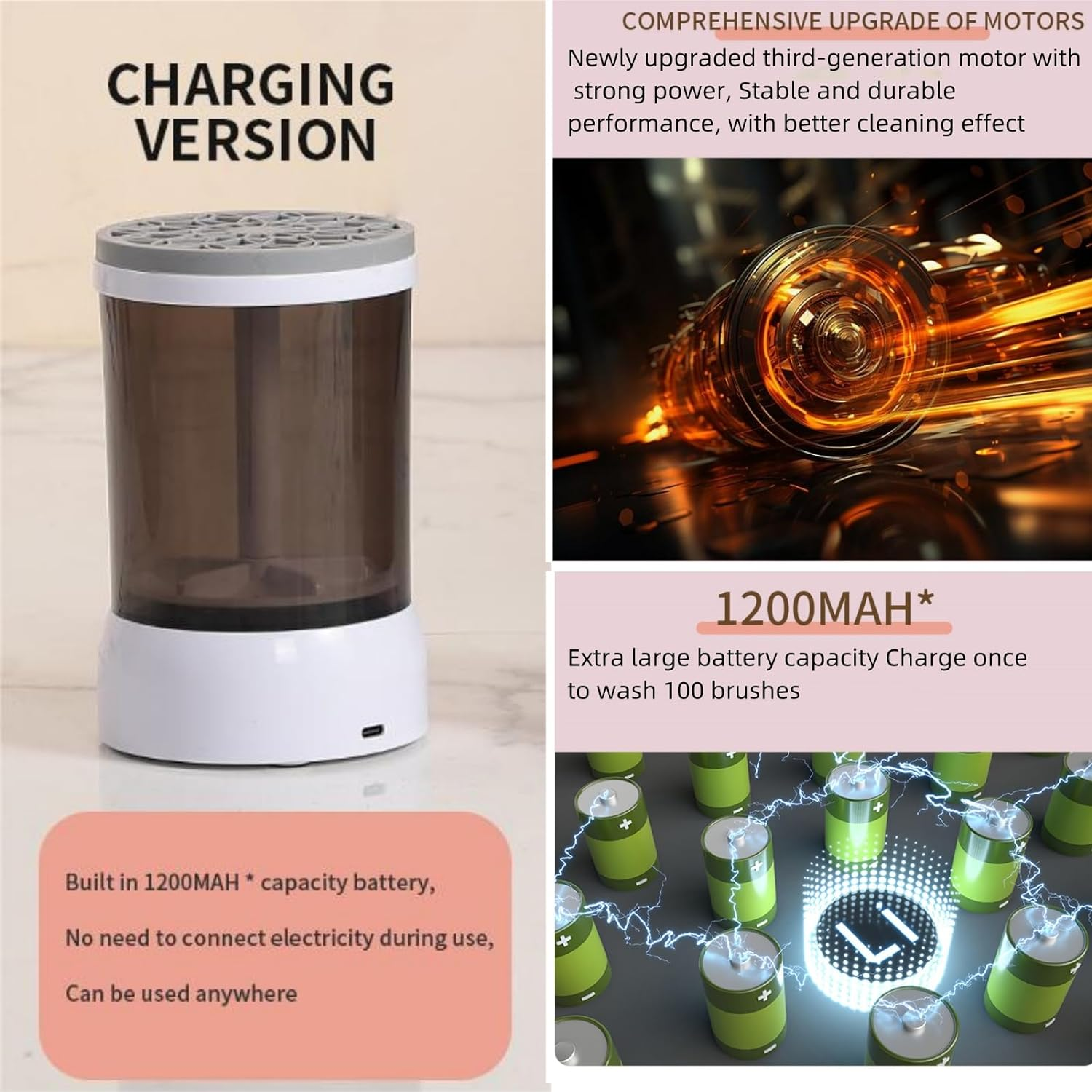 Rechargeable Electric Makeup Brush Cleaner - Make up Brush Clean Machine - Portable Automatic Spinner Cosmetics Brushes Cleaning Tools for All Size Beauty Makeup Brushes Set image number 1