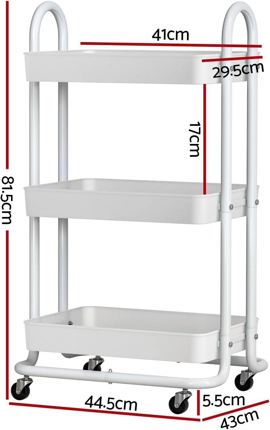 Artiss 3-Tier Kitchen Trolley, Steel Frame Kitchens Storage Rolling Trolleys Cart with Wheels Rack Shelf Organiser, Home Bathroom Wardrobe Laundry Storage Organization Bonus 4 Hooks White image number 4