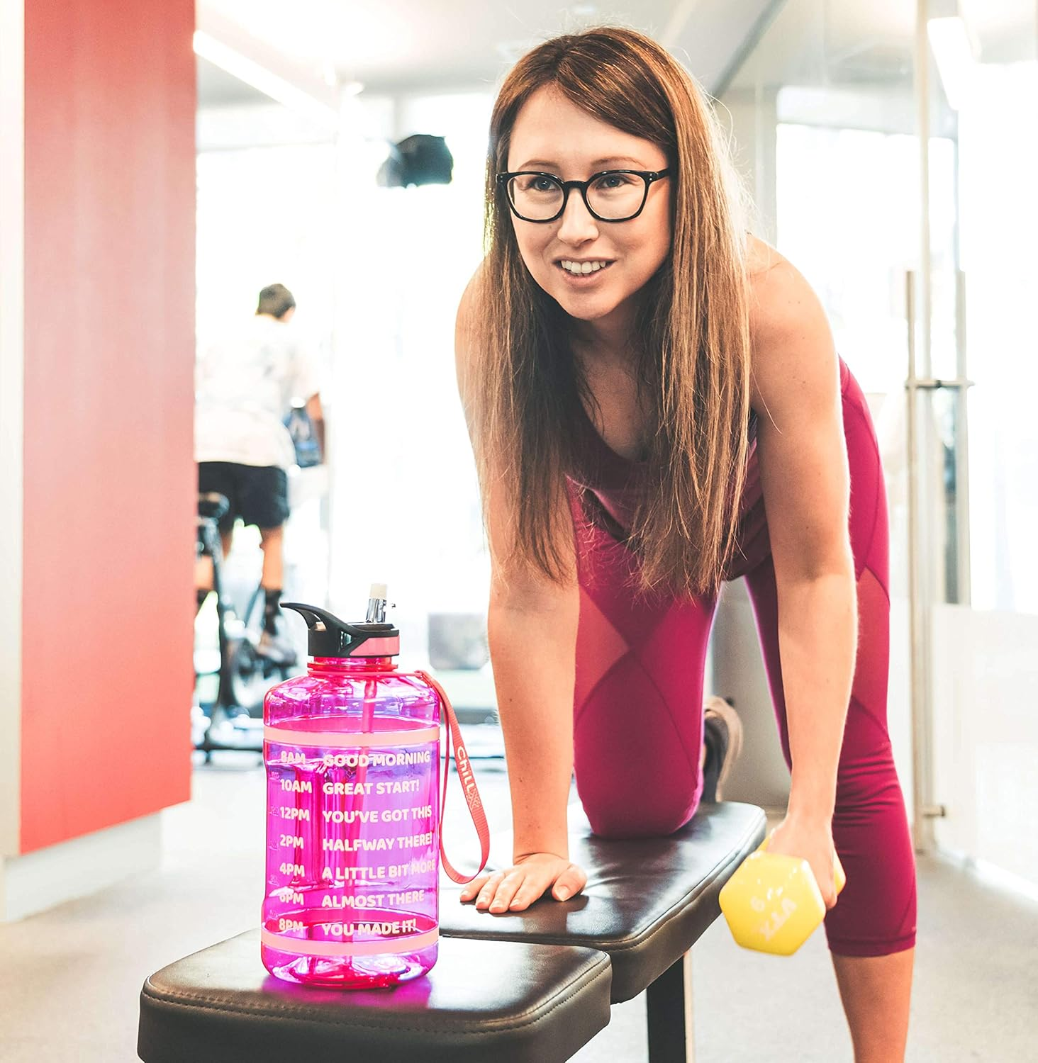 Water Bottle - Chillxx 2L Water Bottle (Pink 2200Ml) - Drink Bottle - Motivational Water Bottle with Time Markings - 2 Litre Water Bottle with Straw - Sports Water Bottles & Accessories image number 5