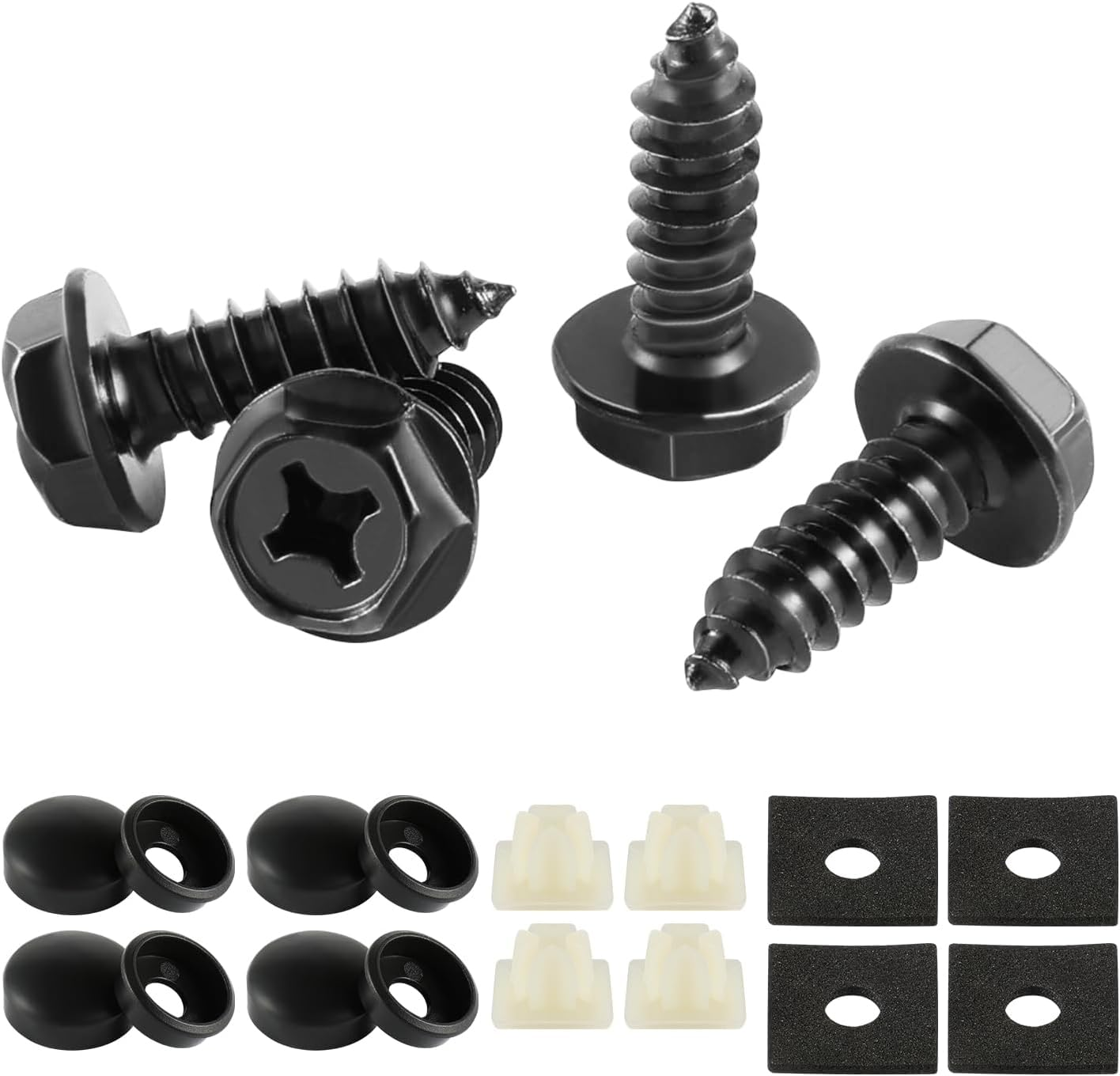Livtee Rustproof License Plate Screws for Securing License Plates Frames and Covers on Cars and Trucks, 4 Sets Premium Stainless Steel Self Tapping Mounting Bolts (Black Zinc Plated) image number 1