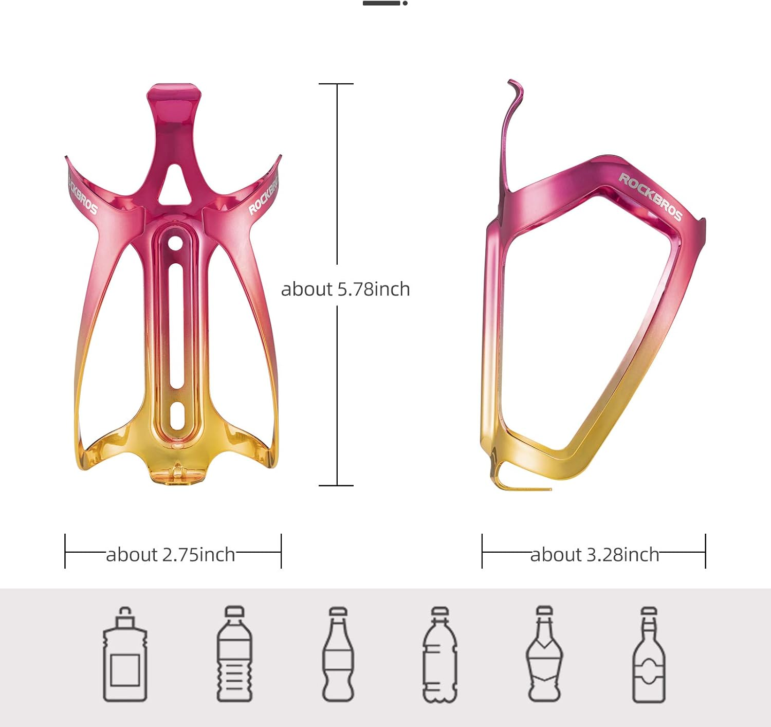 ROCKBROS Bike Water Bottle Holder - Lightweight Aluminum Bike Water Bottle Cage Brackets Adjustable Bicycle Cup Holder for MTB Road Bike - Black Red*2 image number 6