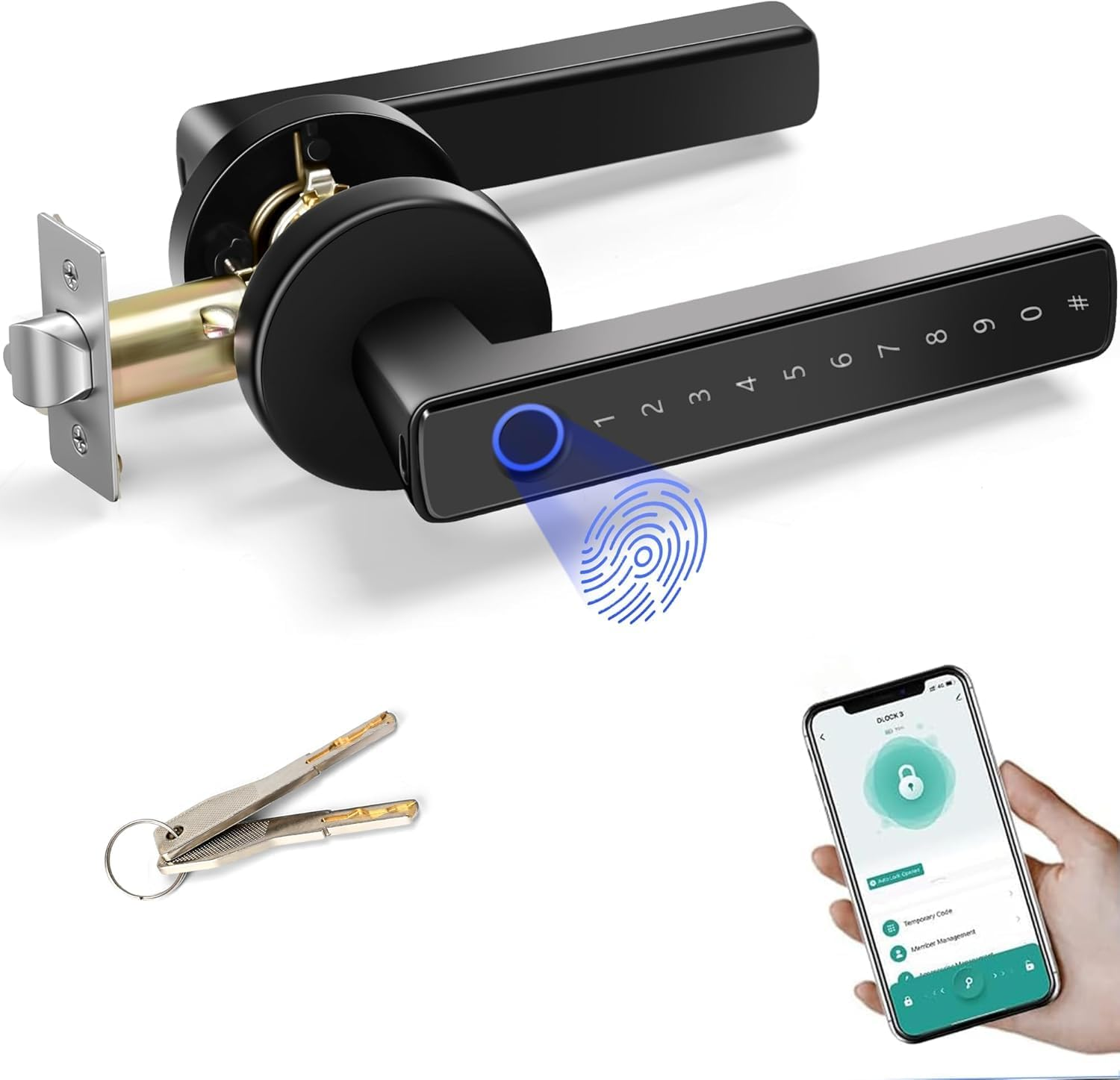 TEKXDD Smart Lock - 5 in 1 Fingerprint Door Lock, Password Bluetooth Smart Locks,Biometric Identification Fingerprint Key Digital NFC, Code Locks for Home, Office, Hotel(App Smart Management) image number 5