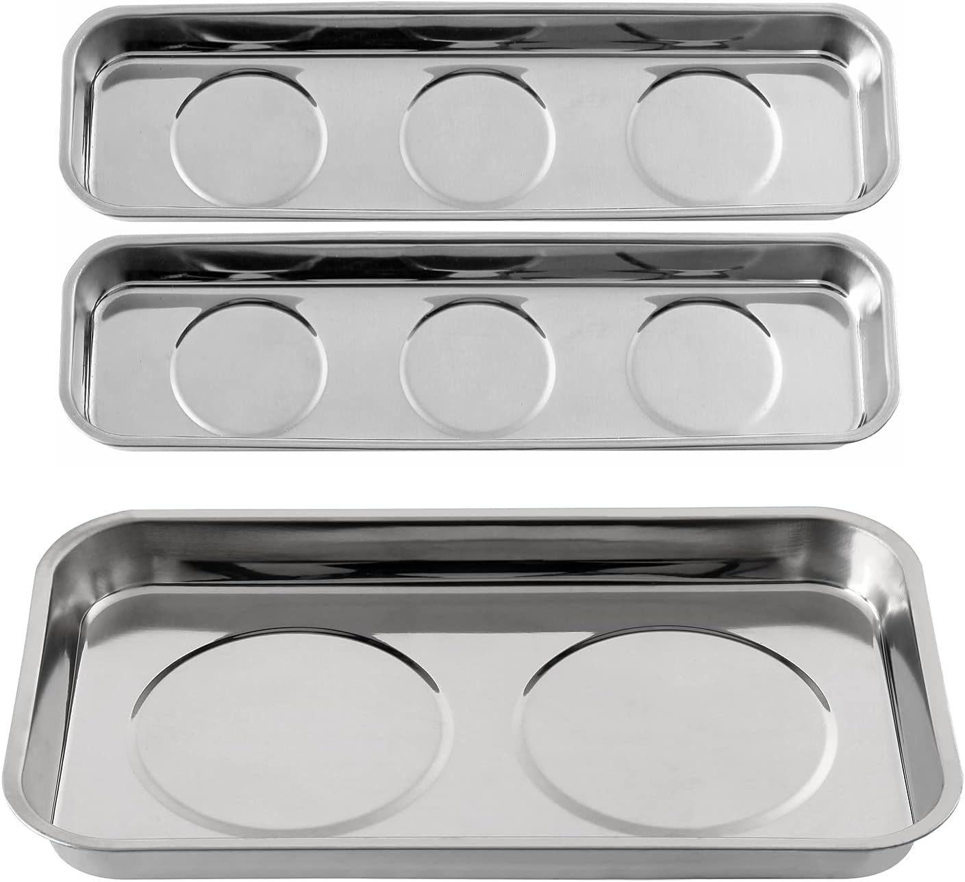 3 Pieces Magnetic Trays Set Stainless Steel Magnet Tool Tray Parts Holder for Screws, Sockets, Bolts, Pins, Mechanic'S and Automotive image number 2