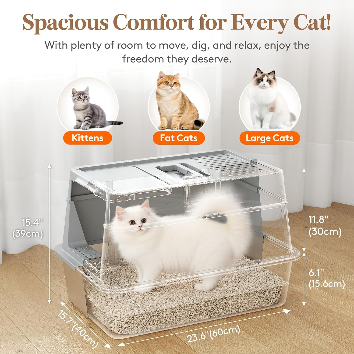 Lifewit Stainless Steel Litter Box with Plastic Lid, Extra Large Enclosed Covered Sifting Cat Litter Box, Front Entry Exit Kitty Metal Litter Box Enclosure with Scoop & Pedal, Gray image number 5