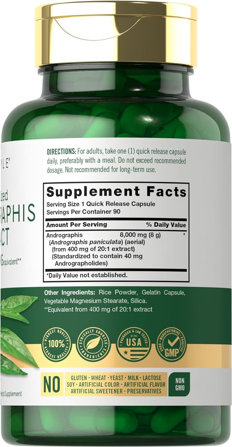 Andrographis Paniculata Capsules | 8000 Mg | 120 Capsules | Non-Gmo & Gluten Free Supplement | by Carlyle