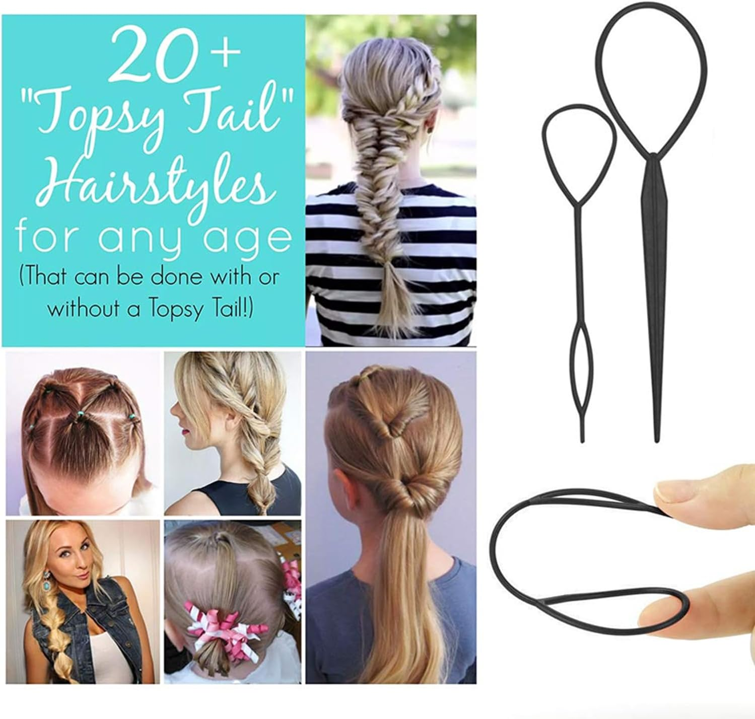 Hair Styling Tool Set Topsy Tail Ponytail Maker Braid Ladies Girl Clip Loop image number 2