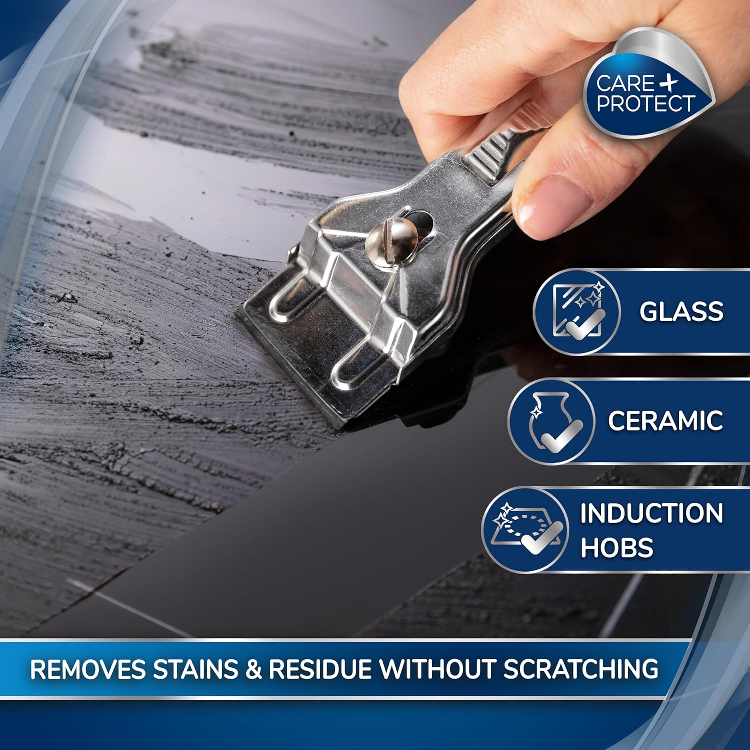 Care + Protect Blades for Cleaning Scraper, for Glass, Ceramic, and Induction Hobs, No Scratch, Leaves Surfaces Bright and Shiny, Safe, Pack of 10 Blades image number 5
