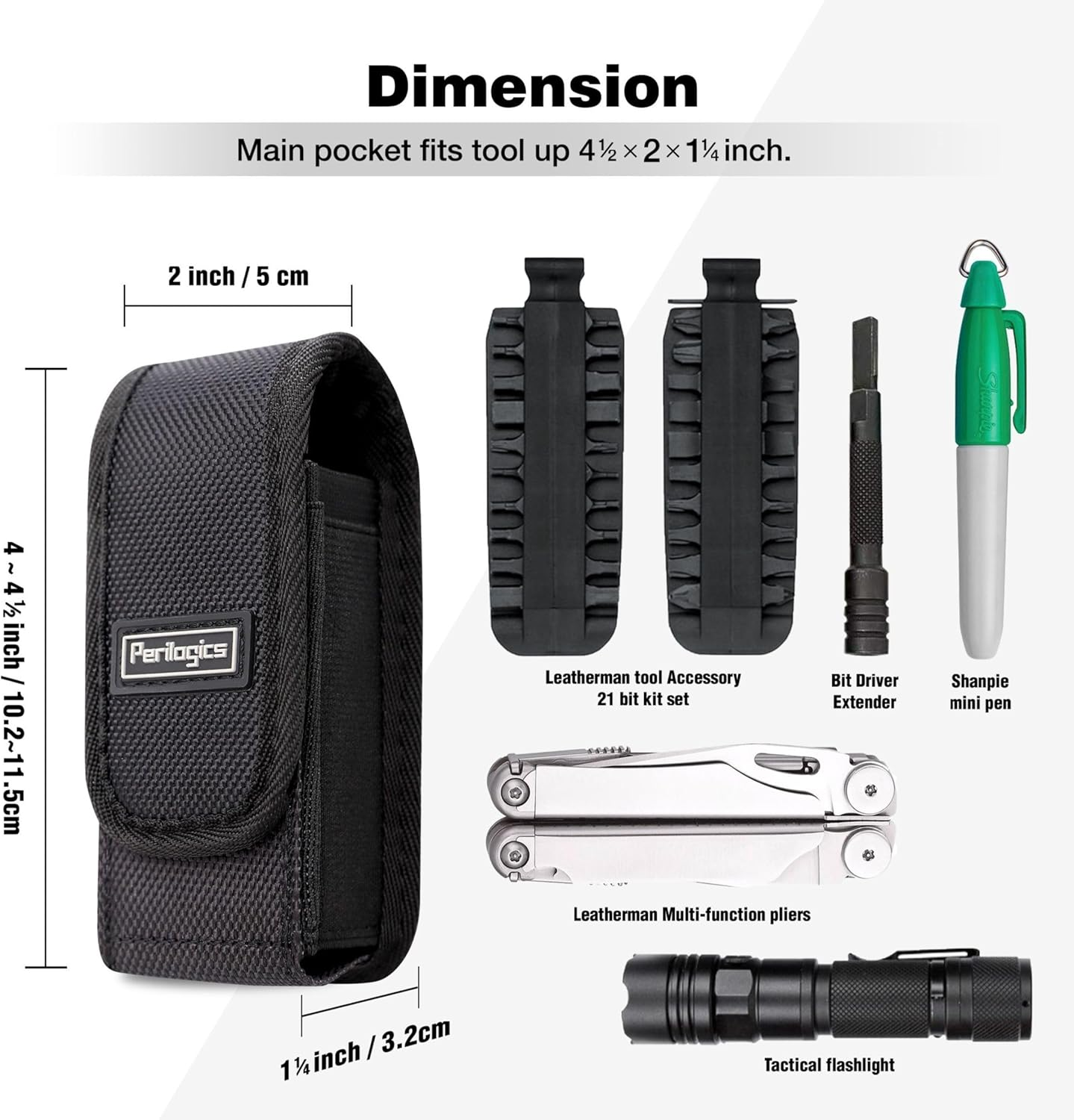 Leatherman Sheath Replacement by Perilogics. Magnetic Closure Pouch Fits Wave plus Wingman Charge Surge Super Tool 300 Signal Free P2 P4. Fits Tool up to 4.5 Inch in Length Black image number 6