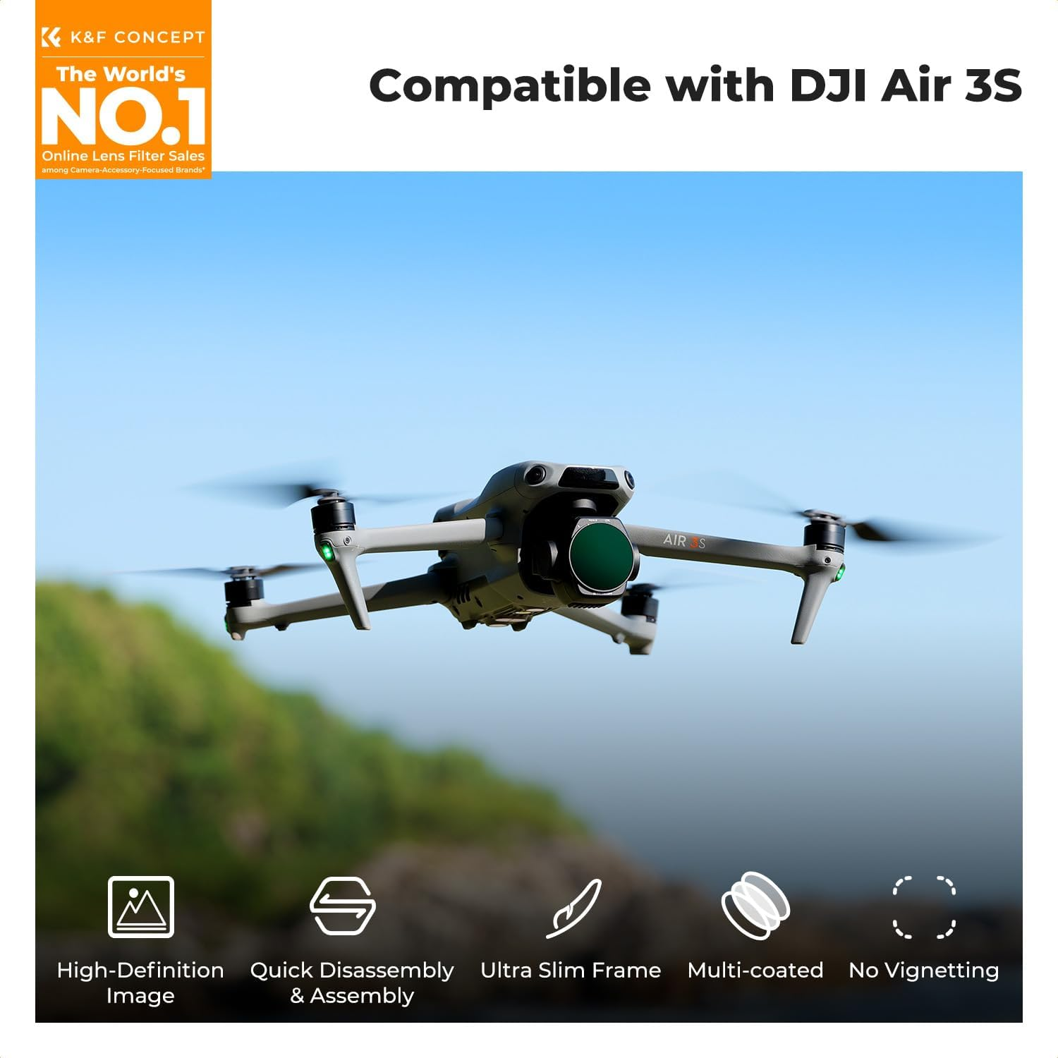 K&F Concept CPL Filter Compatible with DJI Air 3S, Drone Lens Polarizers Filters for Air 3S, Lightweight Multi-Coated Top Optical Glass Filter Drone Camera Lens Accessories image number 6