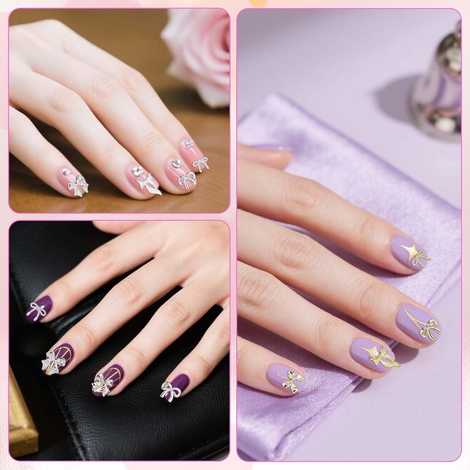 135Pcs Metal Bow Nail Charms, 5 Styles of Metal Bow Nails Decoration for Women Fingernail Creative Art Decor and Manicure DIY Accessory image number 1
