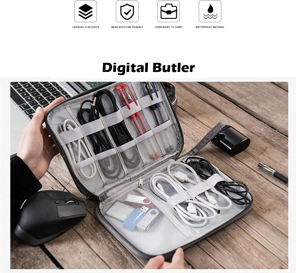 Travel Electronics Organiser Carrying Case for Power Cords Power Bank Earbuds Hard Drives Memory Cards Laptop Adapter Mouse Small Accessories image number 6