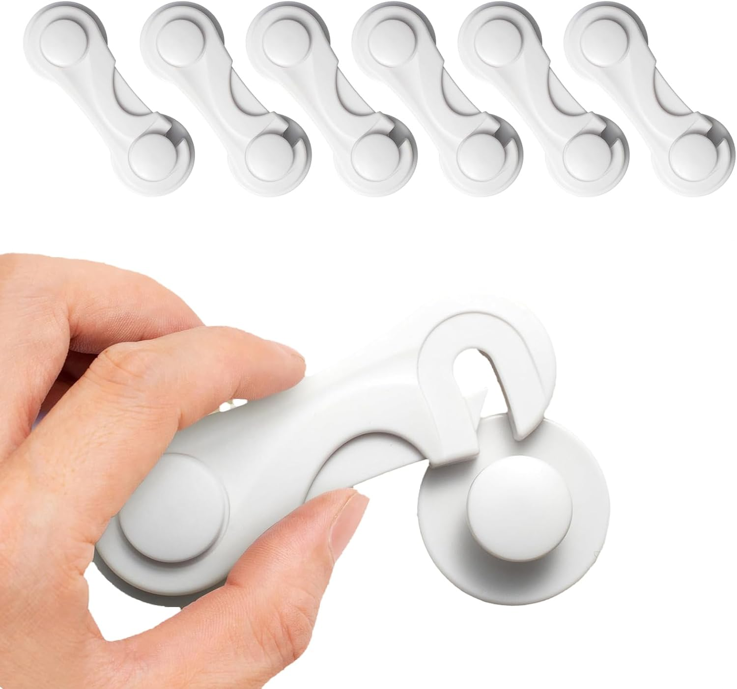 6-Pcs Cabinet Locks for Baby Safety &ndash; Childproof Latches with Adhesive for Drawers, Cupboards, Fridge & Pantry Doors | Easy Install, No Drilling, Baby Proofing for Toddlers & Infants​ image number 4