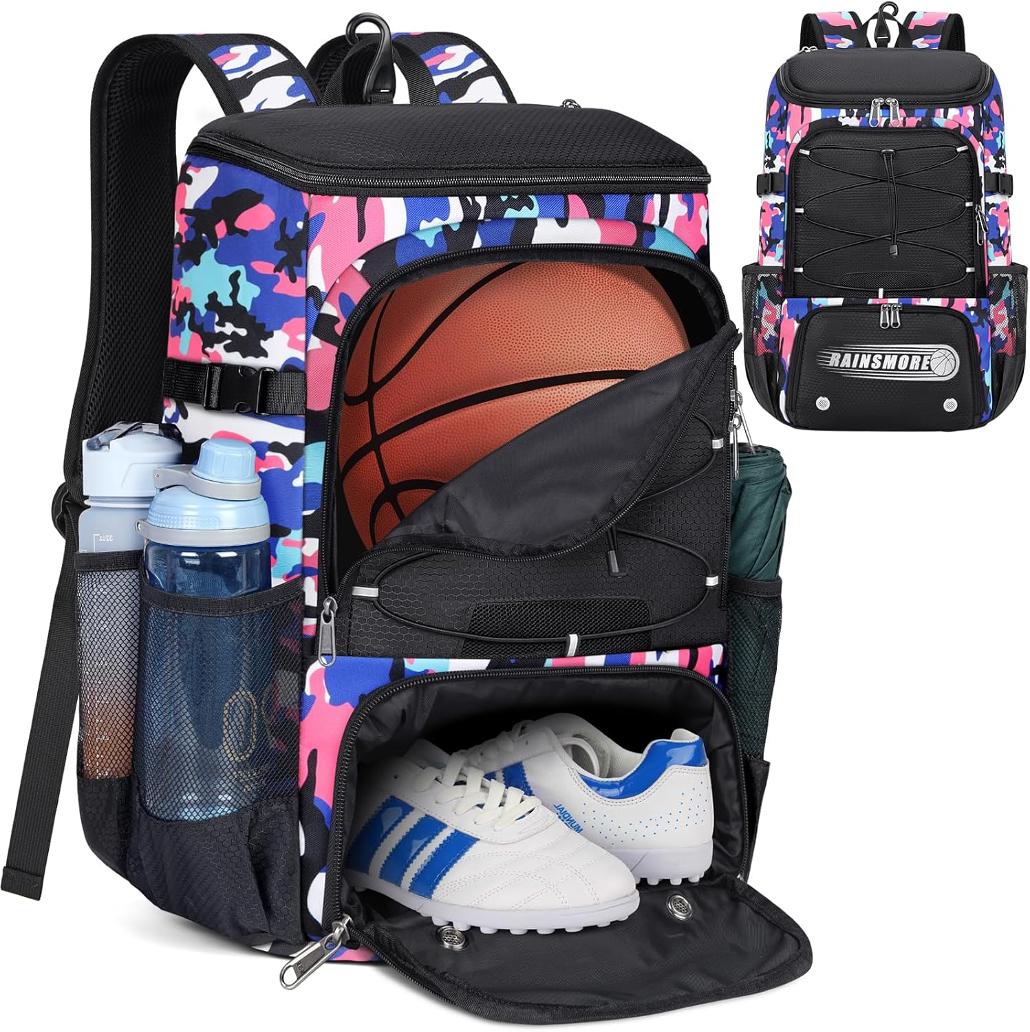 Basketball Backpack 45L Basketball Bag with Separate Ball Holder & Shoes Compartment Water Resistant Sports Bag Basketball Equipment Bags Fit Volleyball, Soccer, Swim, Gym, Travel