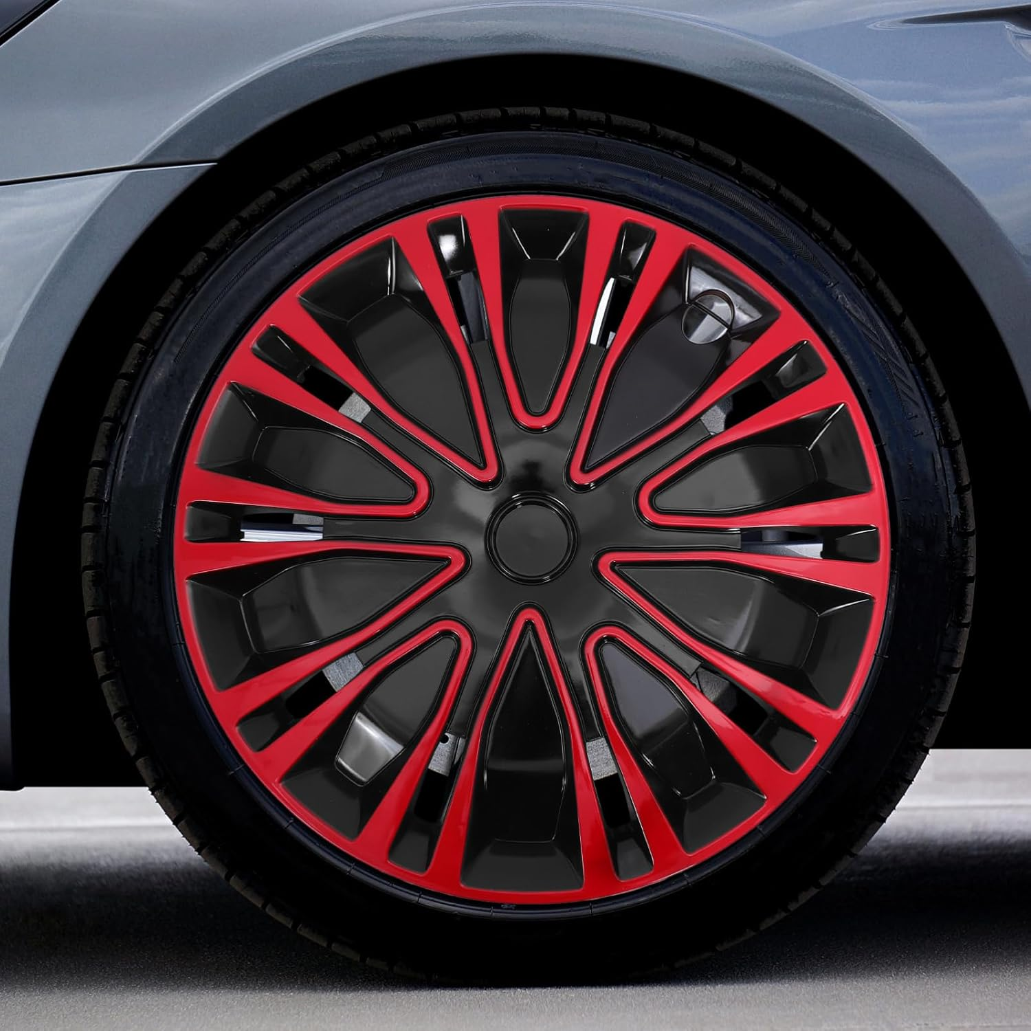 LALADEFIEE 14-Inch Car Hubcaps Decorative Hub Cover Red Black 2-Tone Universal Wheel Rim Covers Automotive Wheel Hub Caps for Cars image number 1