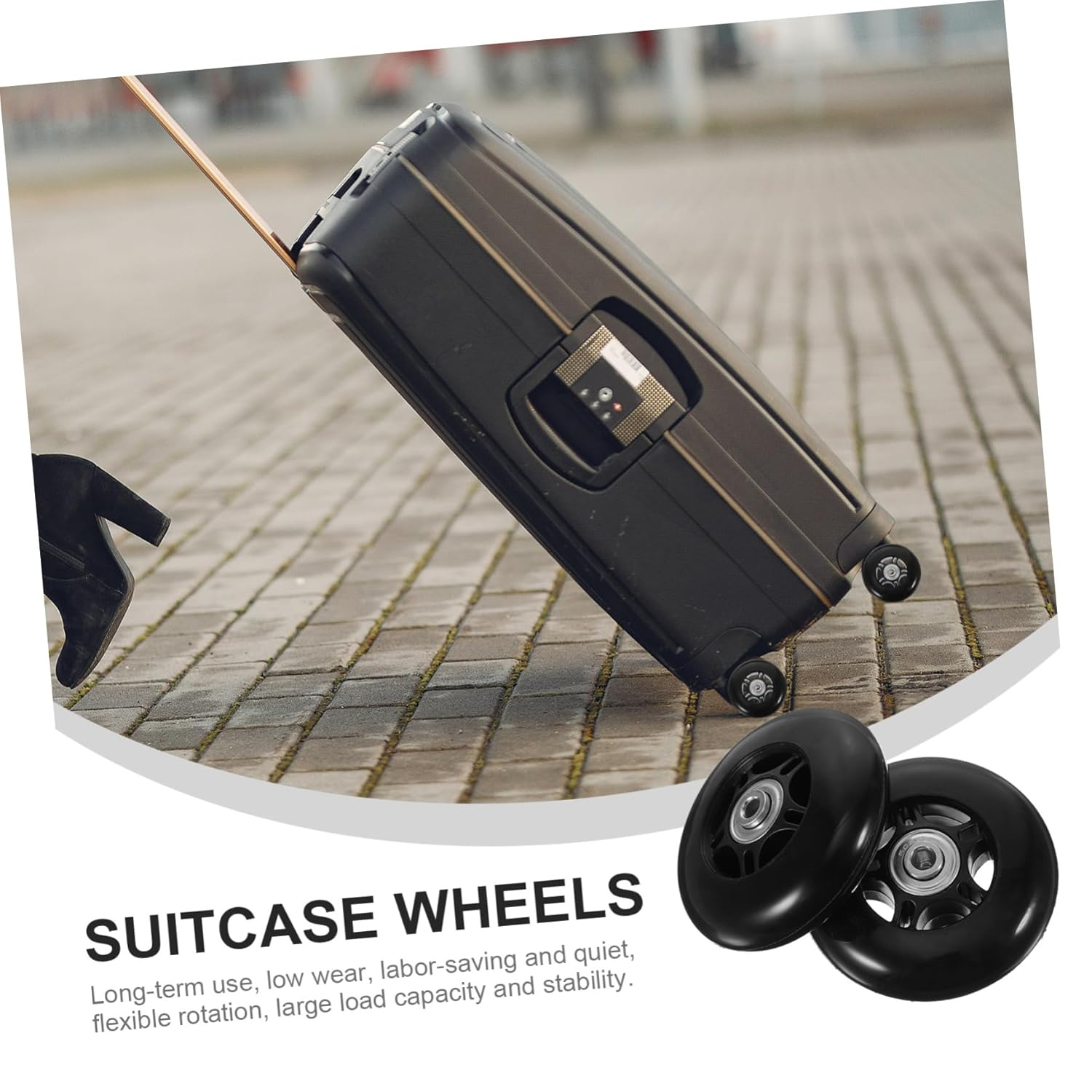 CIYODO Luggage Suitcase Replacement Rubber Swivel Wheels Set 80X6X24Mm with Detachable Casters &ndash; Travel Trolley Wheel Repair Kit for Smooth Rolling image number 4