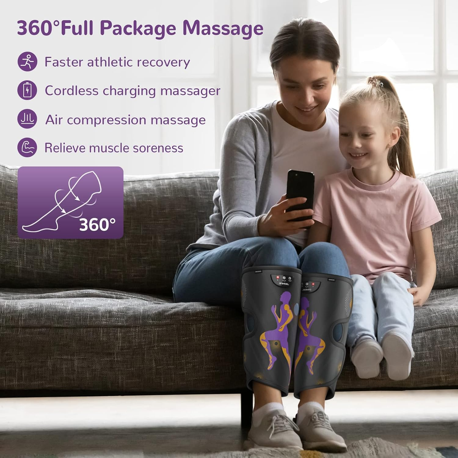 QUINEAR Rechargeable Leg Massager for Circulation and Pain Relief, Cordless Air Leg Compression Massager, Calf Massager for Mom Dad Women Men image number 6