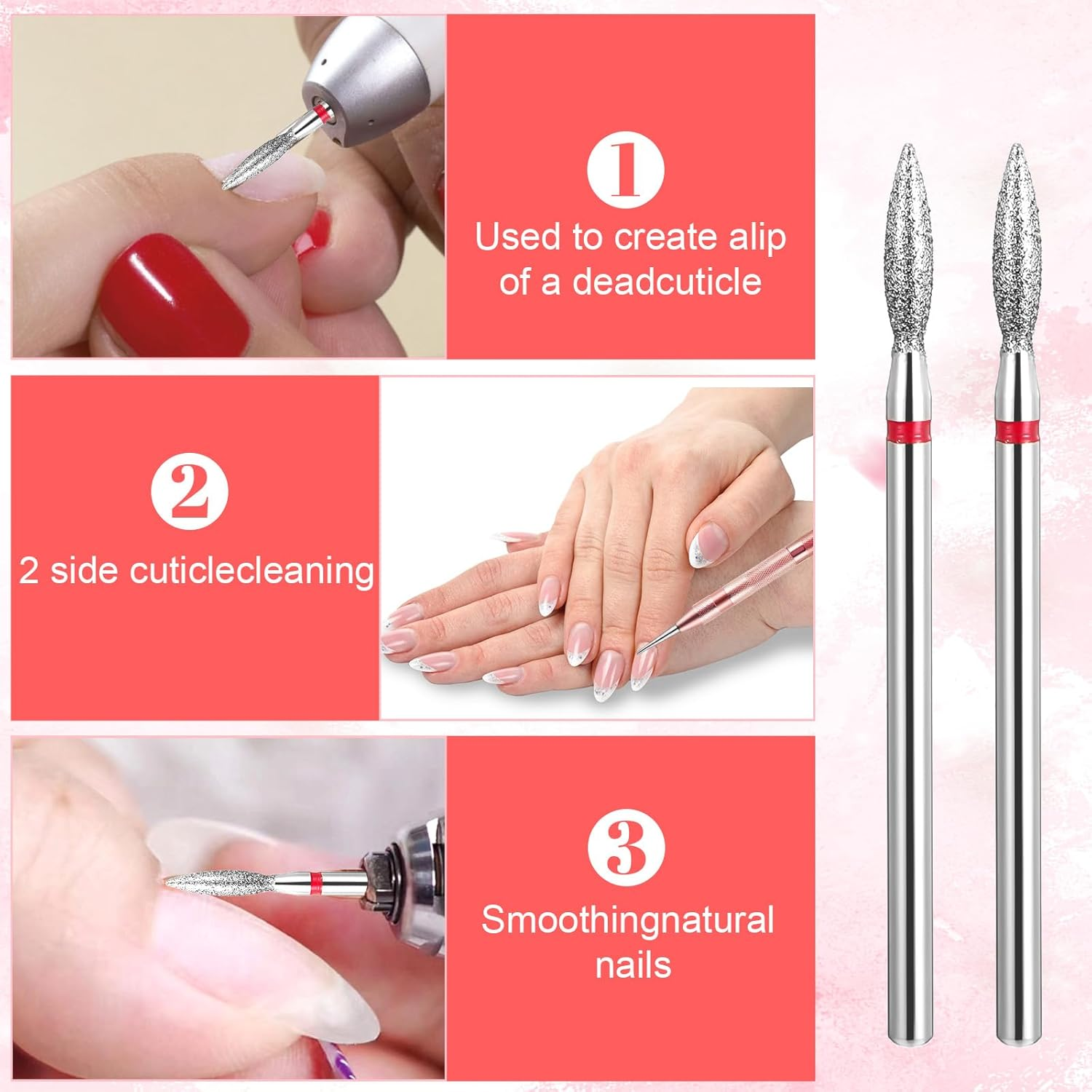 6Pcs Diamond Flame Cuticle Drill Bits for Nails, Professional Acrylic Nail File Drill Bit, 3/32'' (2.35Mm), Nails File Machine Nail Salon Supply(Red) image number 5