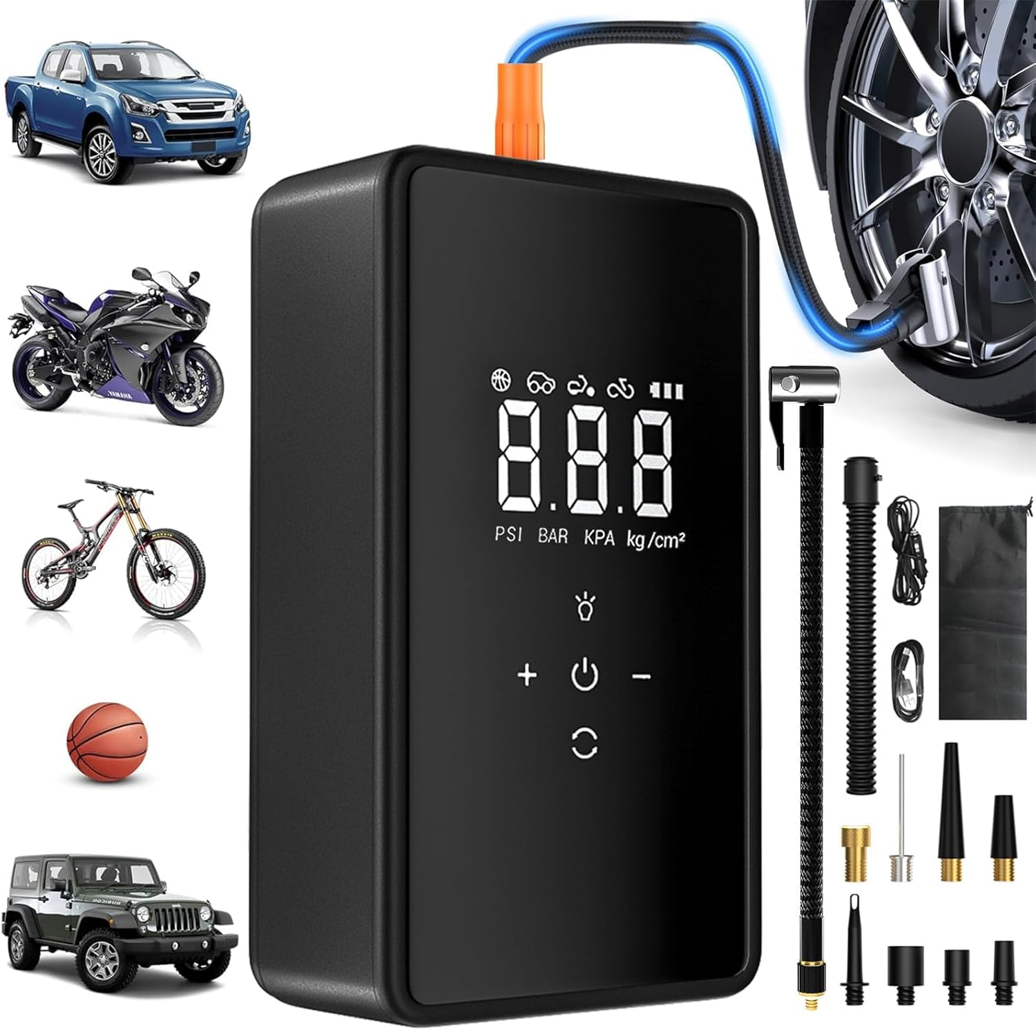 Portable Digital Tyre Inflator, 6000Mah Cordless Air Compressor, 150PSI, LED Light image number 2
