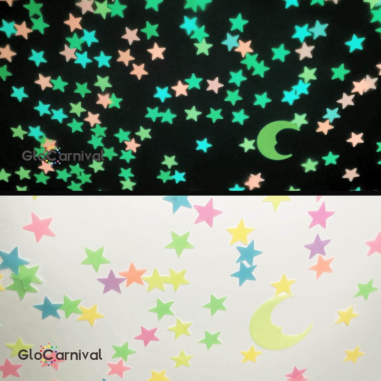 Fokmuaex 52Pcs Glow-In-The-Dark Stars and Moon Wall Stickers for Kids Boys Girls Room Decor image number 1