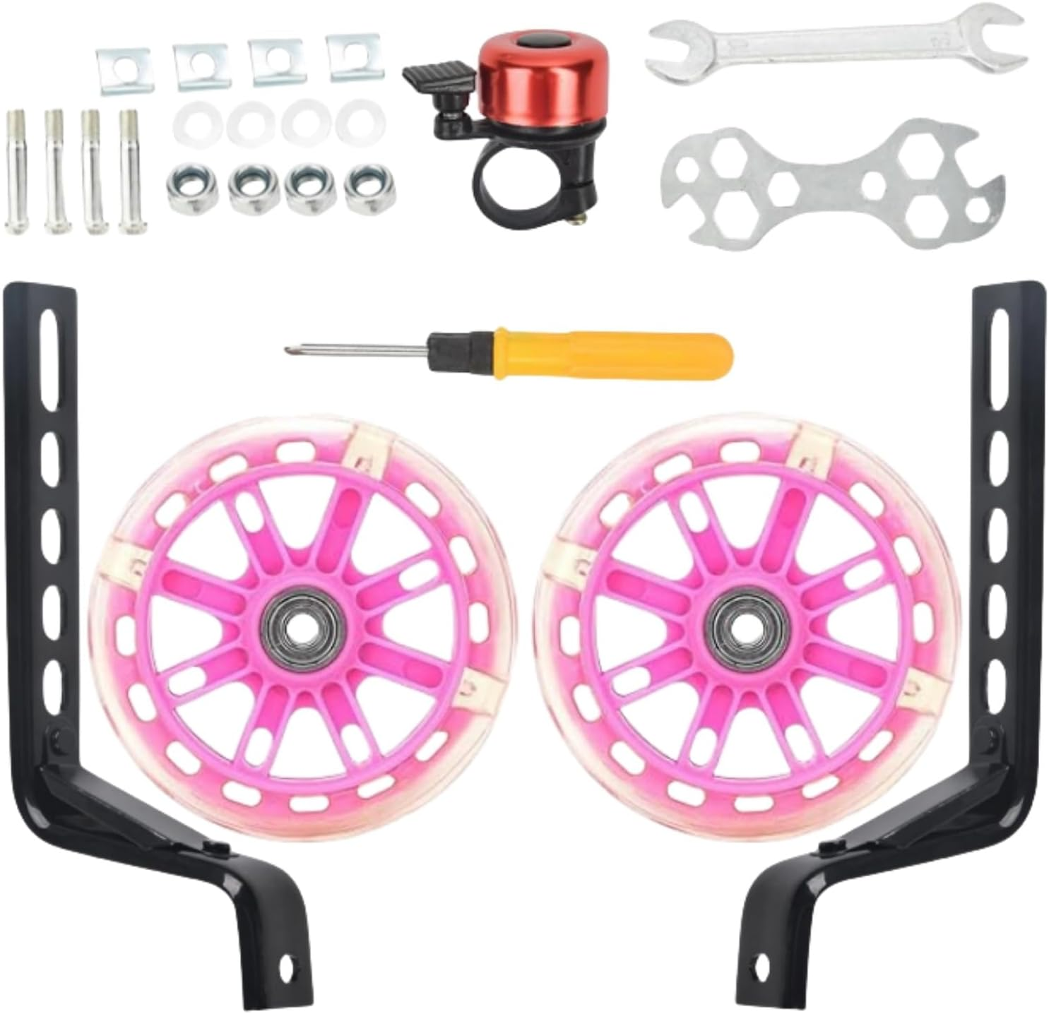 1 Pair Bicycle Training Flash Wheels Set, Bike Stabilizers Support Wheels Steel Frame for 12-20 Inch Little Bicycle Stabilisers Bike Safety Training Equipment (Pink)