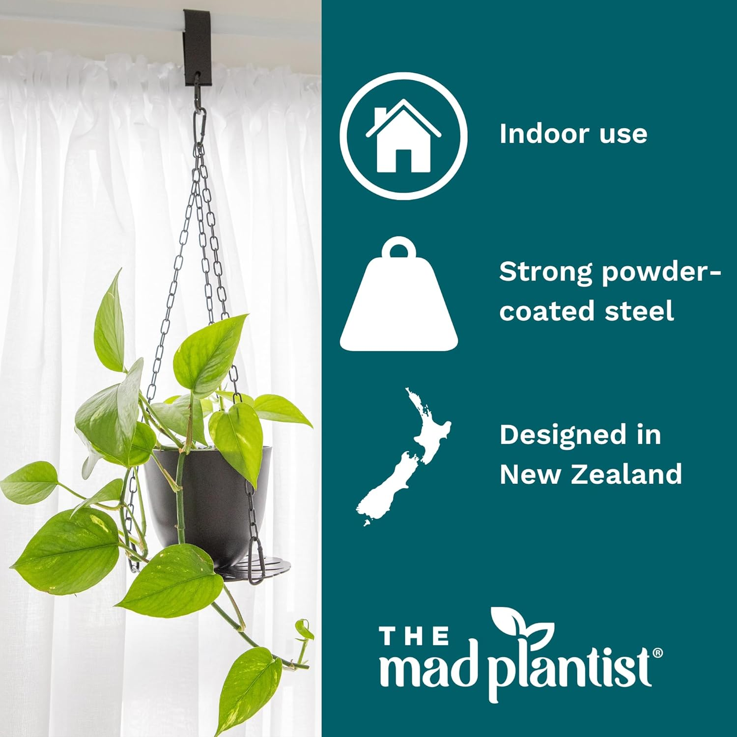 Plant Hanger - Chic Black Metal Hanging Planter for Indoor Plants - Monstera D&eacute;cor - Lasercut Powdercoated Steel - Unique Botanical Design - Clear Your Benchtop - Elevate Your Jungle image number 1