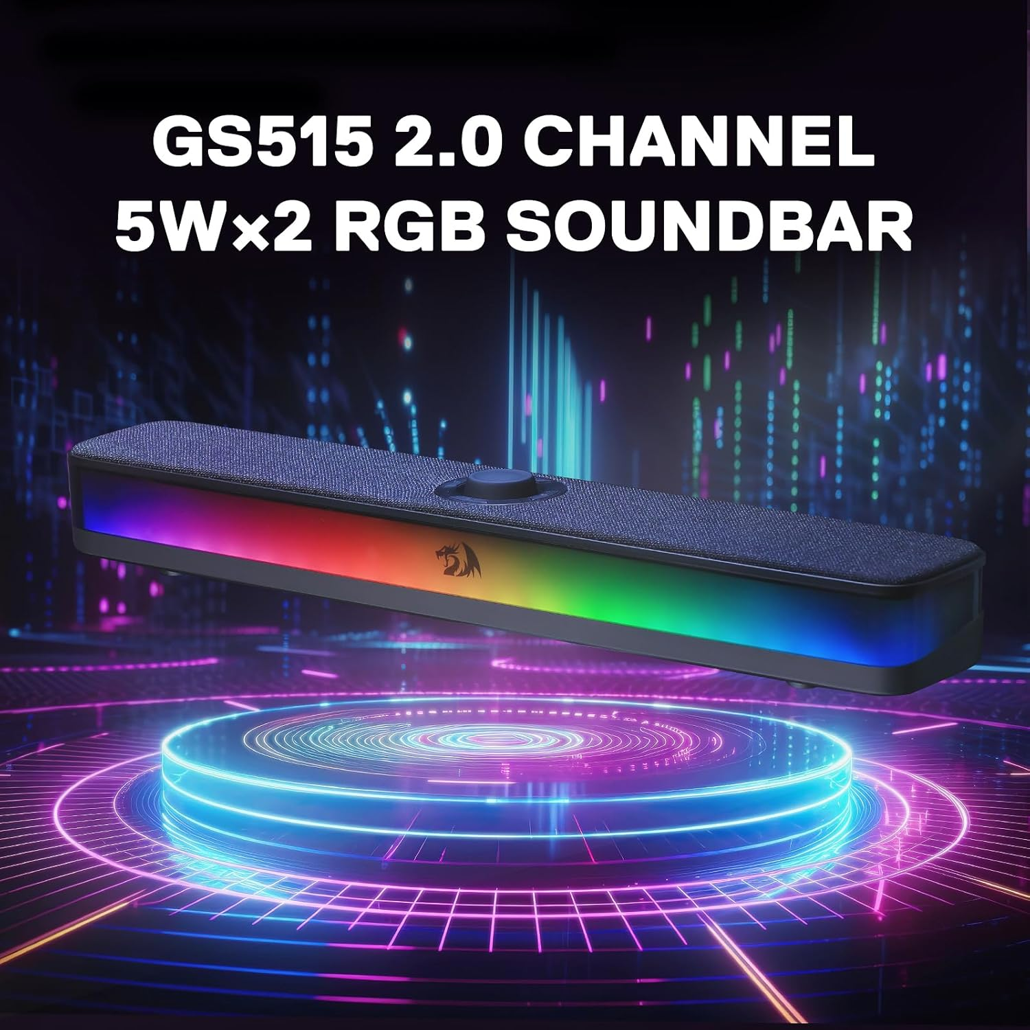 Redragon GS515 RGB Desktop Soundbar, 2.0 Channel Stereo Computer Speakers for Desktop with Bluetooth 5.3, USB-C/USB Powered, Black image number 2