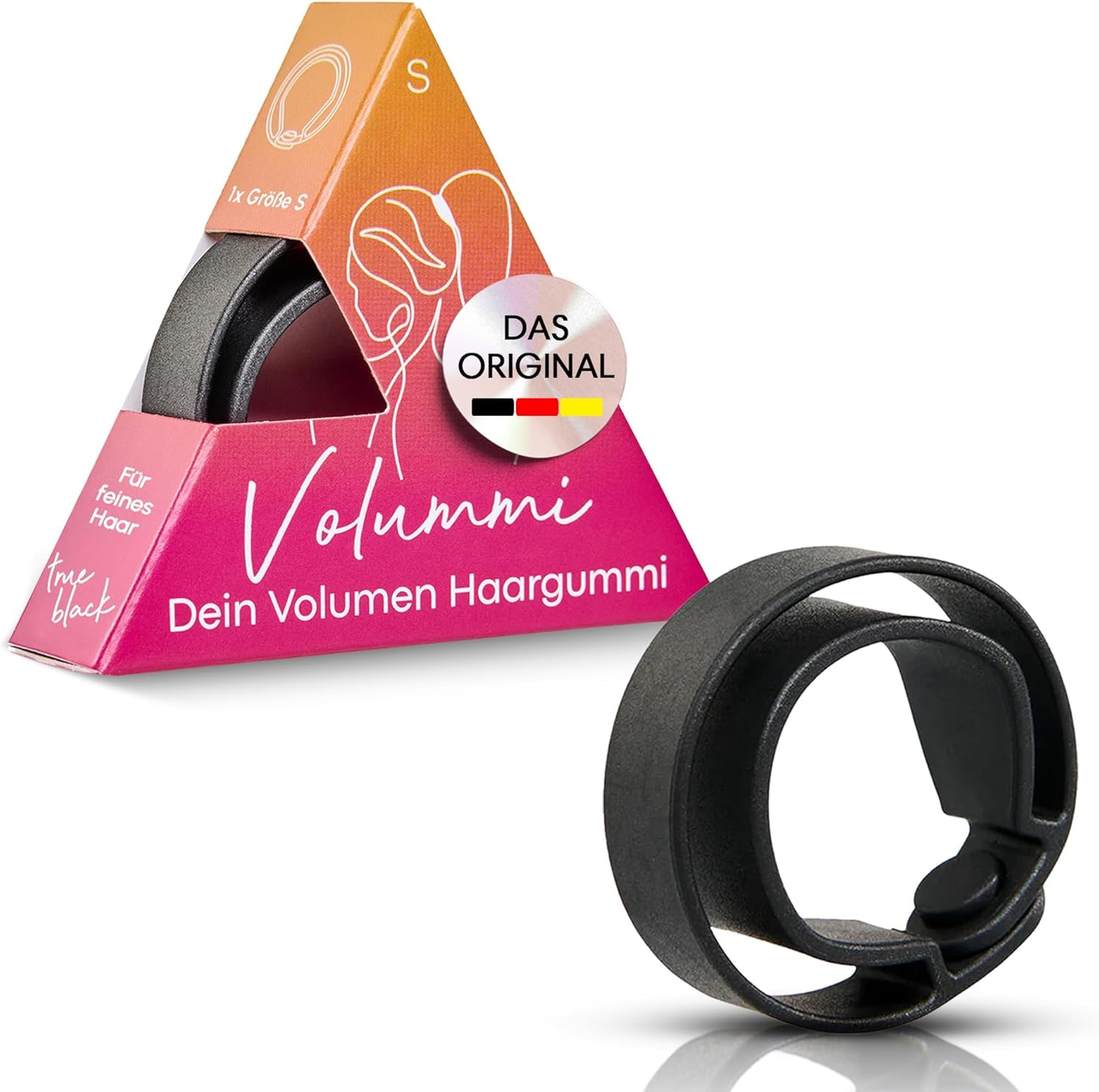 Volummi Black Hair Scrunchie - Innovative Ponytail Scrunchie for Visibly More Volume - Strong Hold & Gentle on Hair - the Original Made in Germany [True Black S for Thin Hair] image number 6