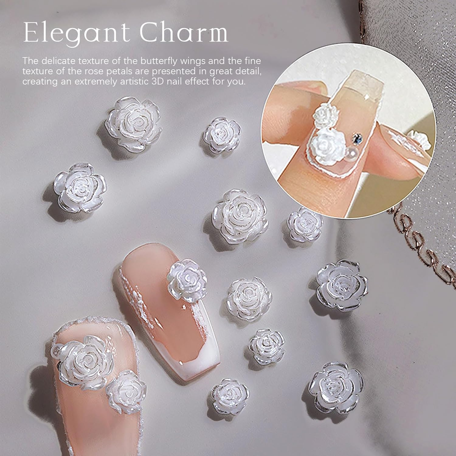 2Pcs Rose Butterfly Silicone Molds 3D Embossed Nail Art Mold Nail Charms Manicure Carving Mould Nail Stencils Spring Summer Nail Decor Transparent Mold Handmade DIY for Nail Art Supplies