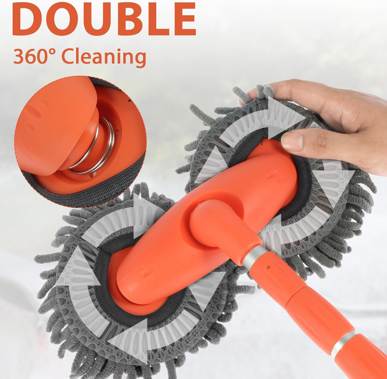 Fulasun Car Wash Mop Brush with Long Handle 360&deg; Rotating Retractable Detailing Absorbent Microfiber Soft Bristle Double Head Scratch-Free for Window Home Cleaning