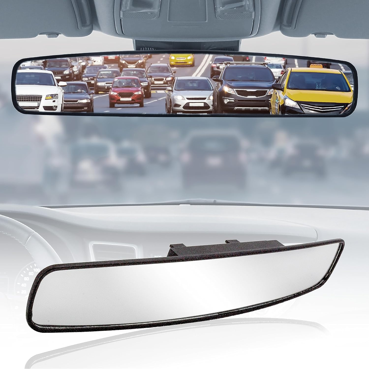 GOODYEAR [SUPER LARGE] 17&rdquo; Panoramic Rear View Mirror for Cars/Suvs, [PROMOTES SAFETY] Helps with PARALLEL PARKING, Fits ALL VEHICLES, Wide Angle Backseat Passenger Viewer, Extra Wide Size image number 6